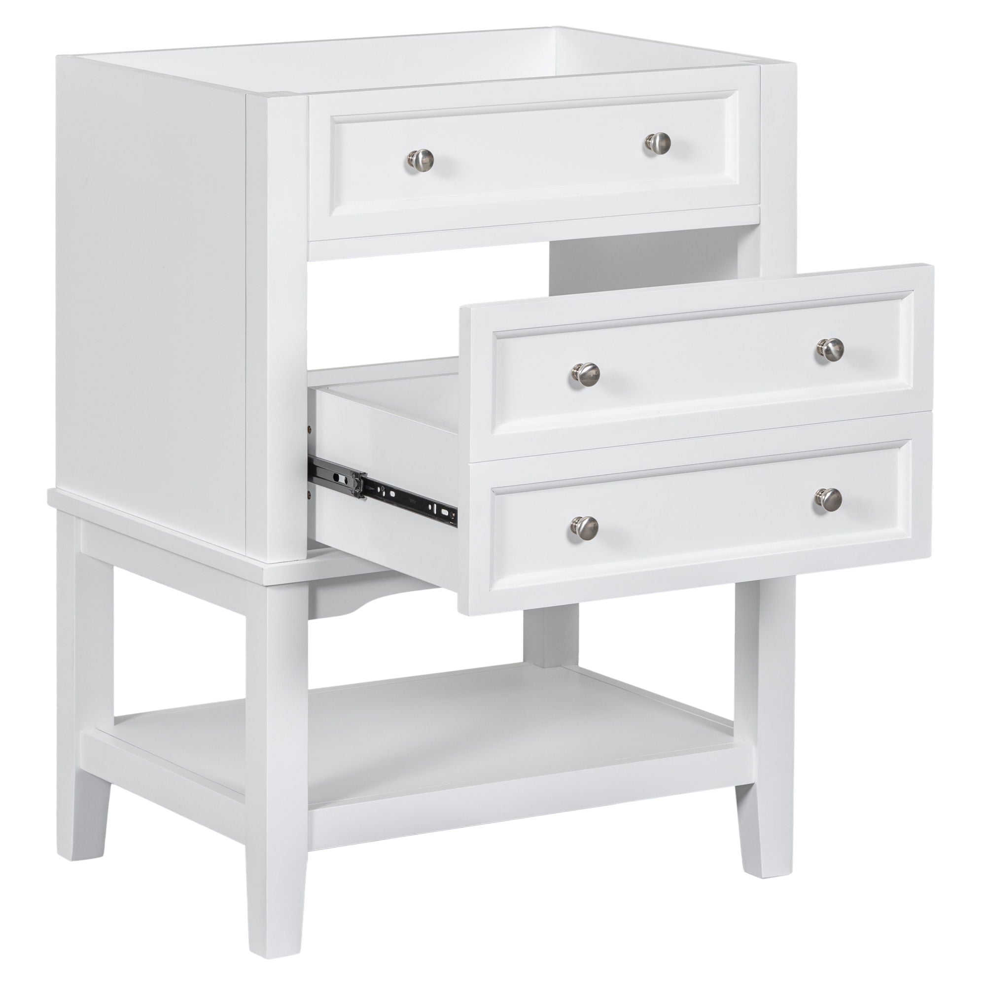 24" Bathroom Vanity Without Sink, Base Only, Storage Cabinet With Drawer And Open Shelf - White