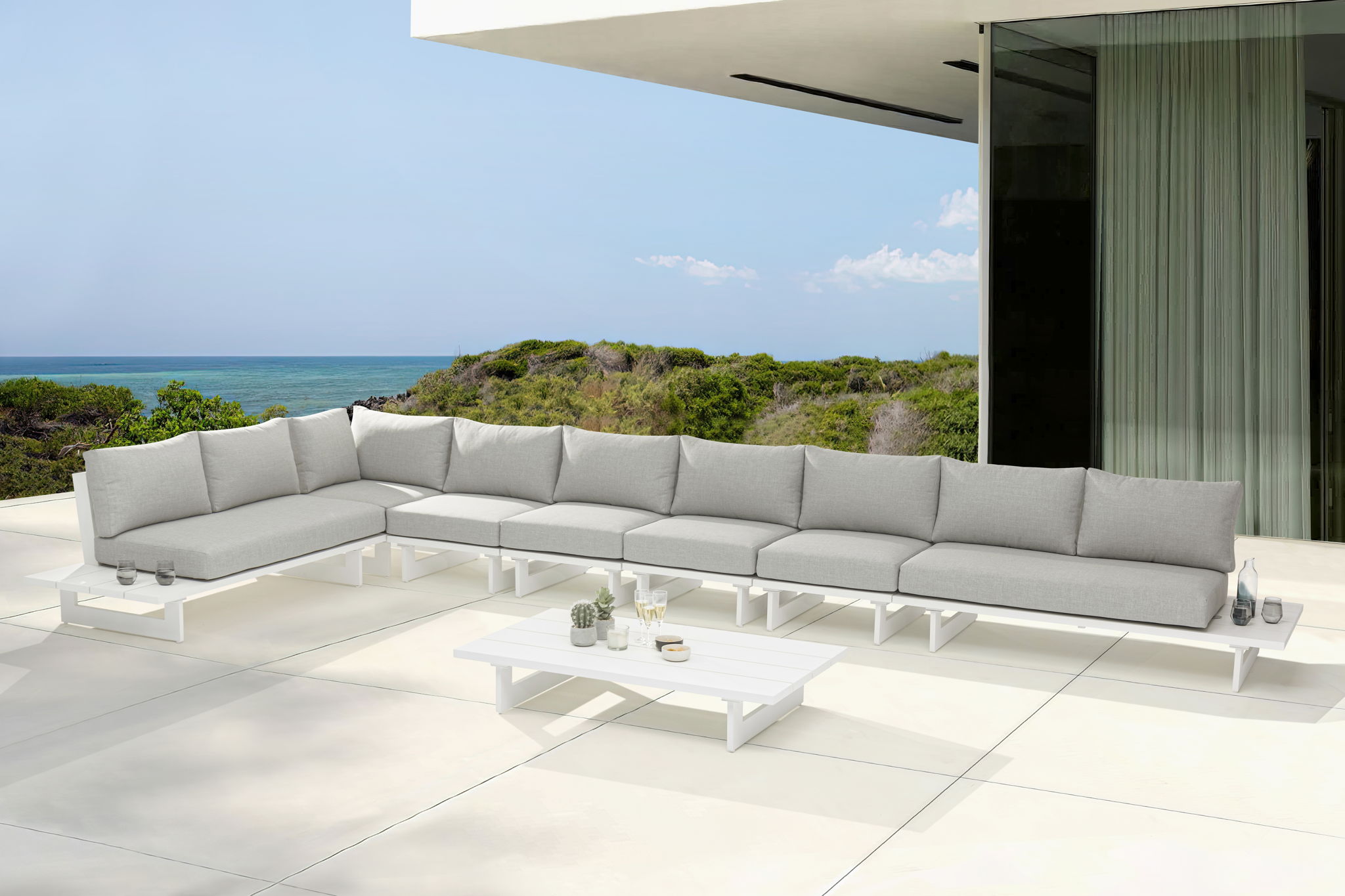 Maldives - 7 Piece Water Resistant Outdoor Patio Modular Sectional With White Base