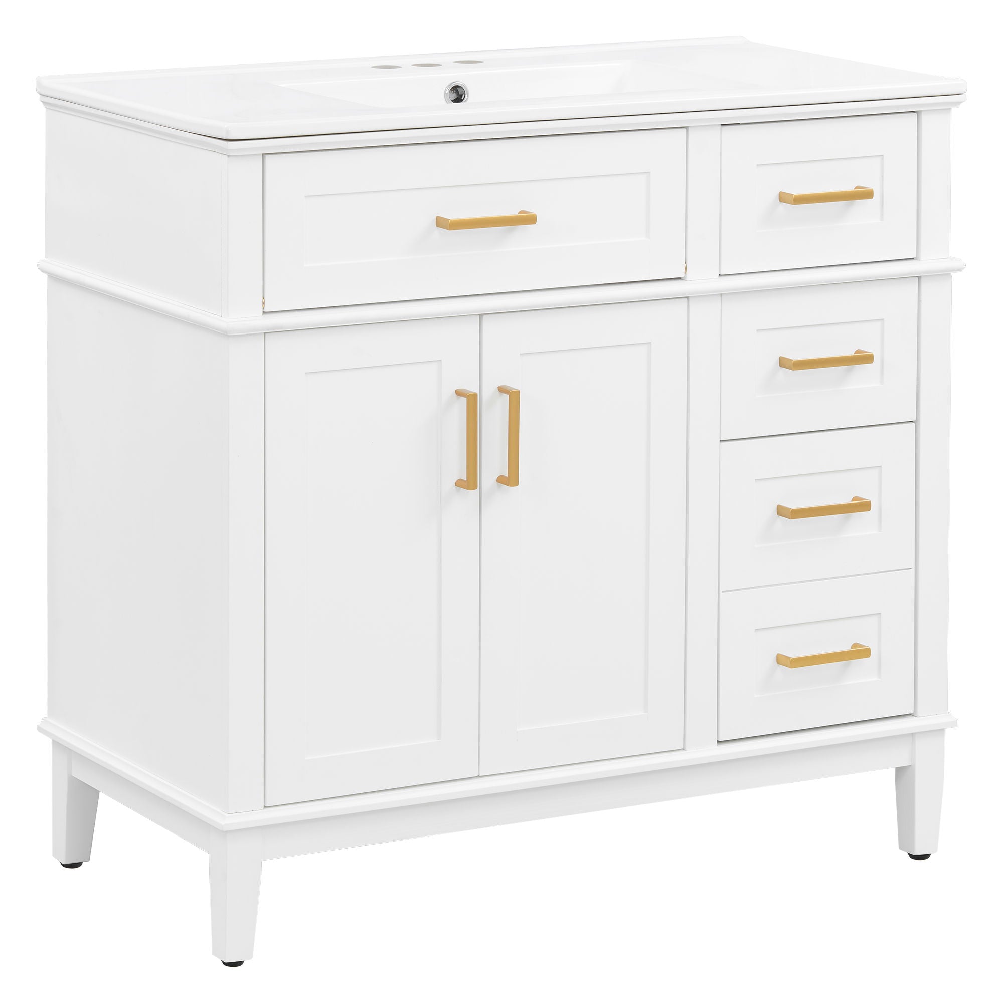 Bathroom Vanity With Sink, Soft Close Doors, 4 Storage Drawers