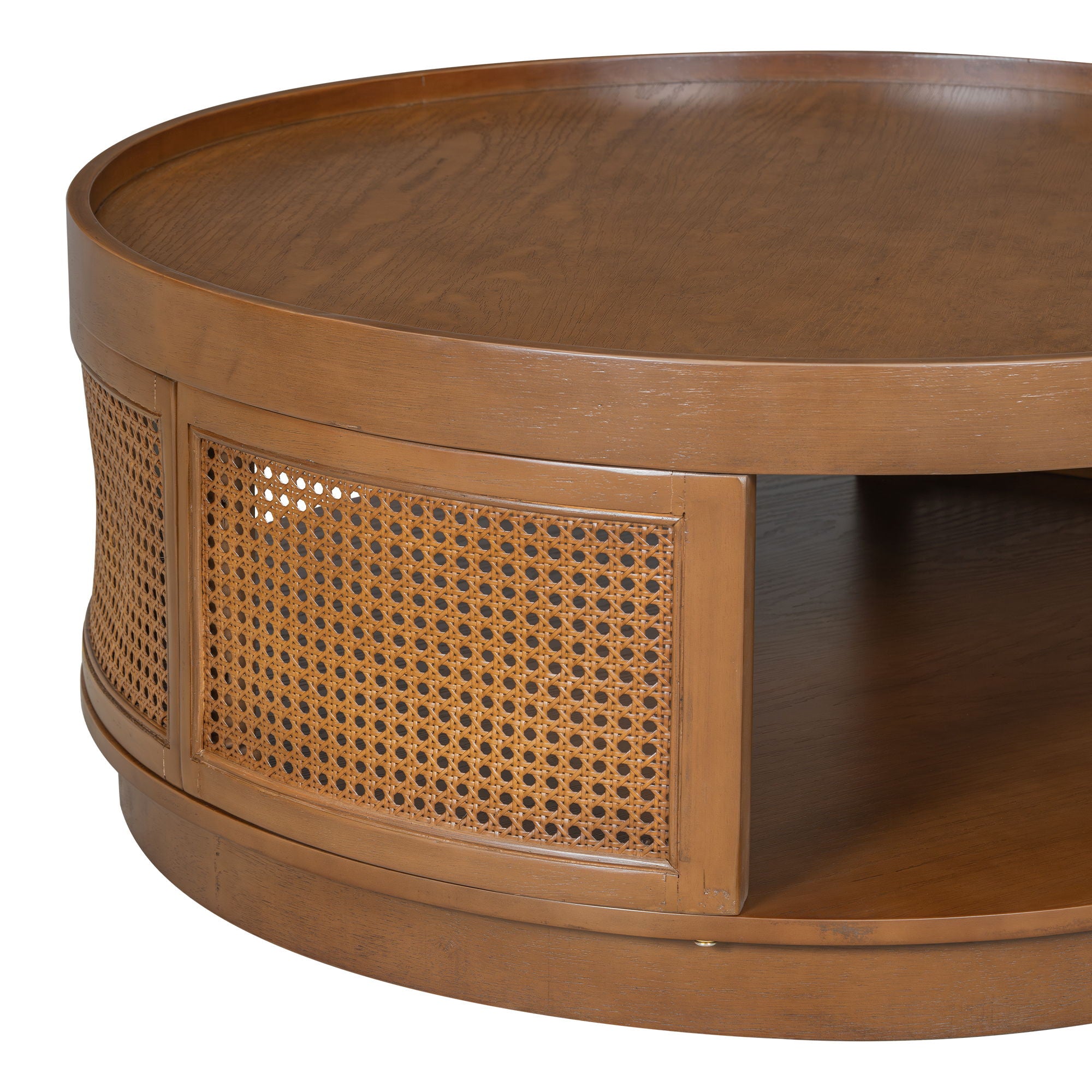 Round Cane Coffee Table With Rattan Side