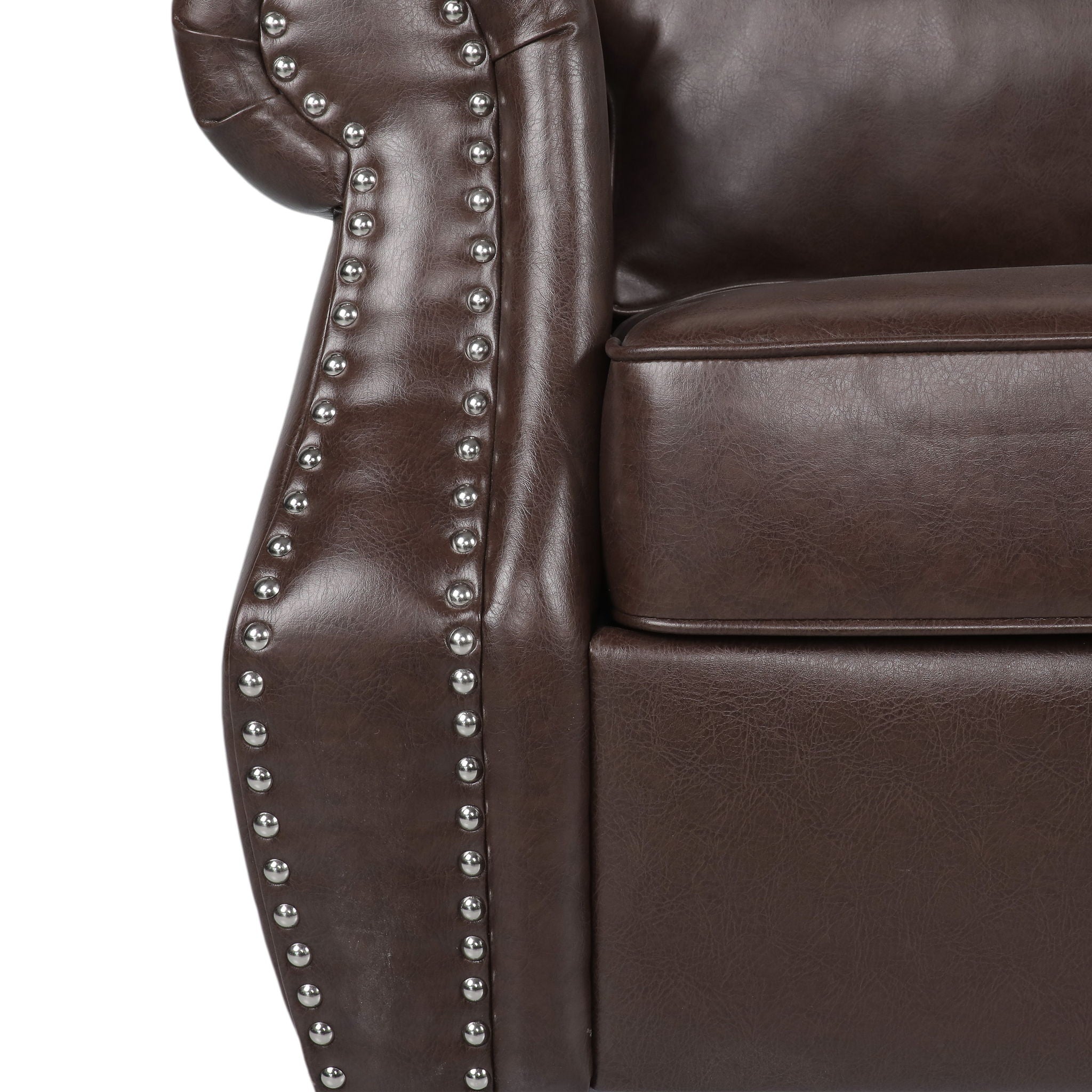 Contemporary Loveseat With Nailhead Trim - Dark Brown