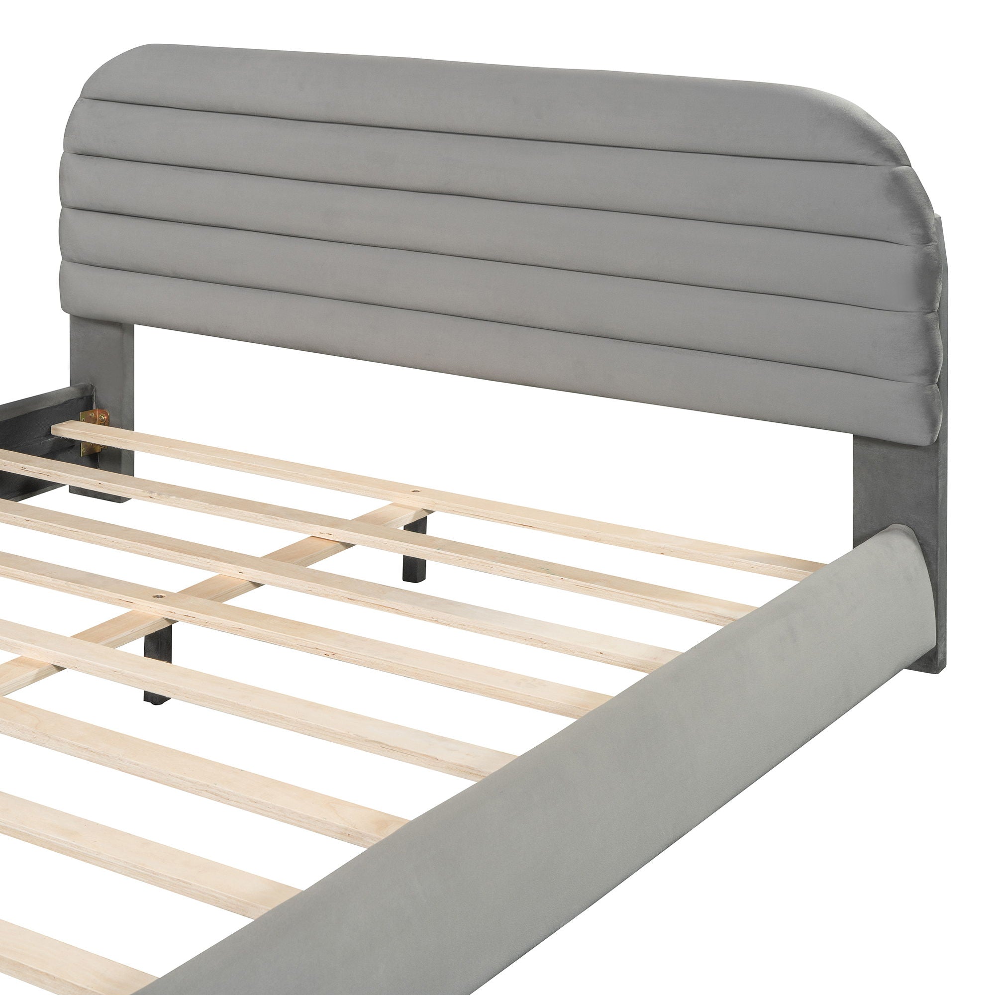 Upholstered Platform Bed Frame And Stylish Curve Shaped Design