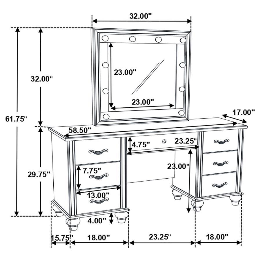 Barzini - 7-Drawer Vanity Set With Lighting - White