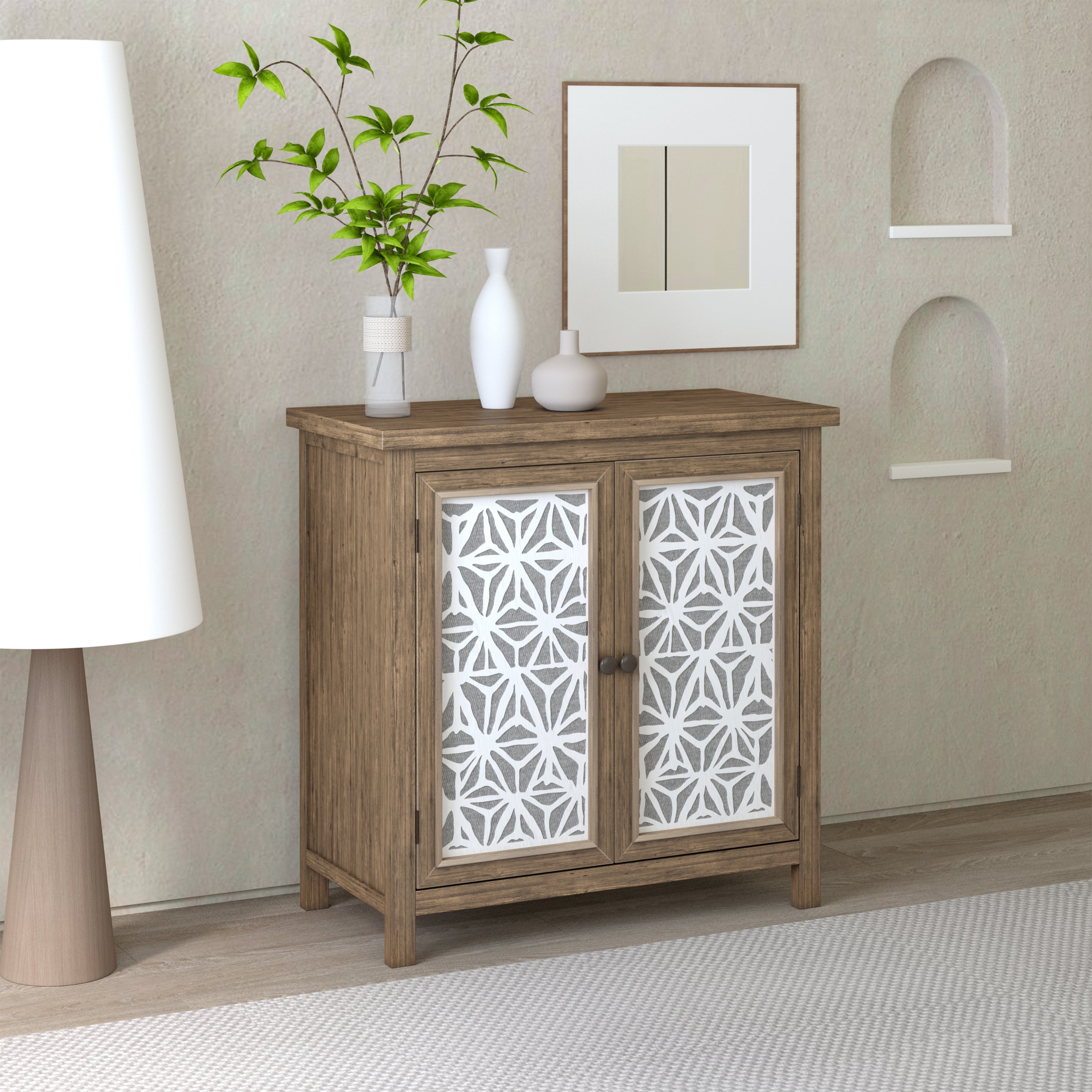 Rustic Natural Aged Brown Solid Wood Transitional Storage Cabinet – 31.89'