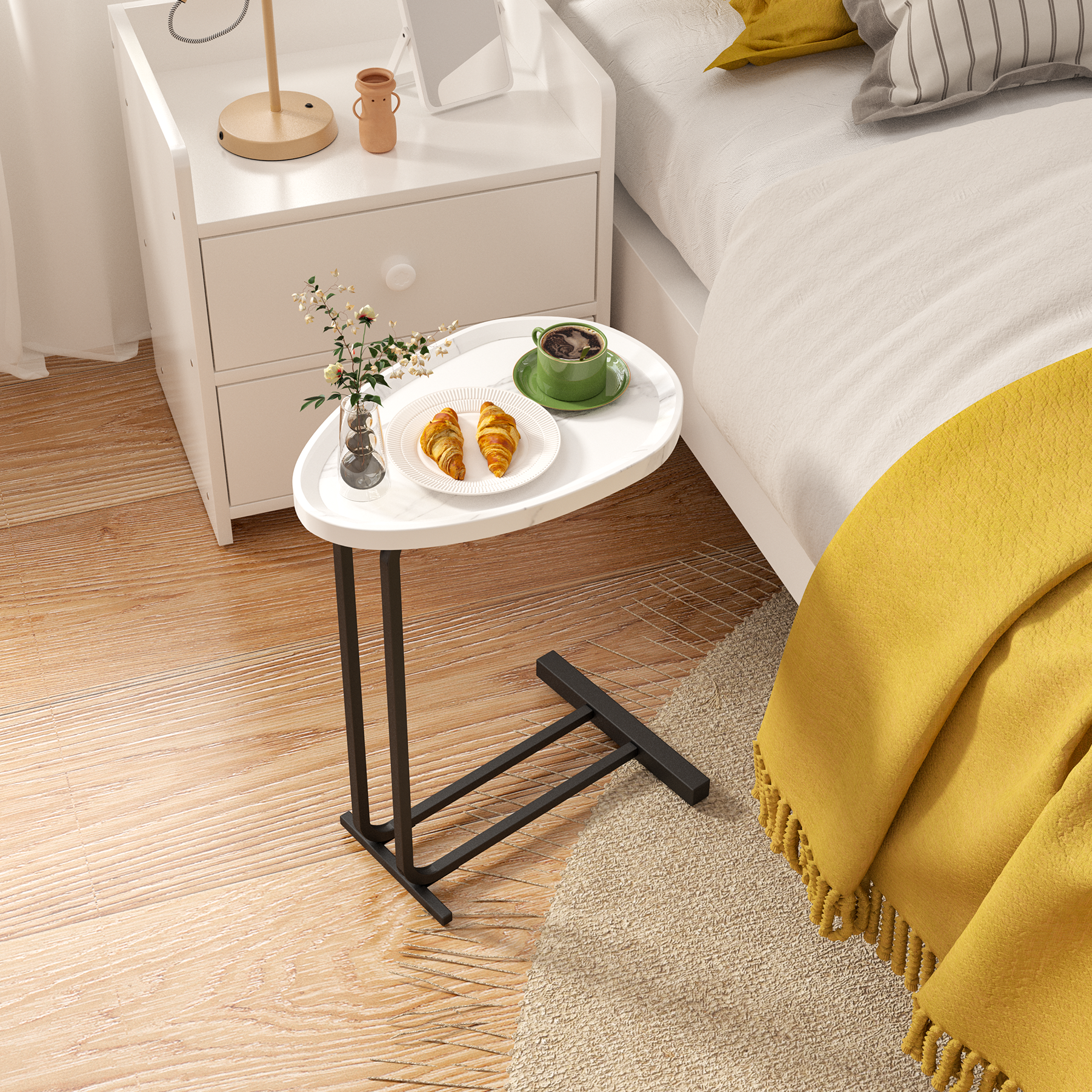 C-Shaped Side Table (White)