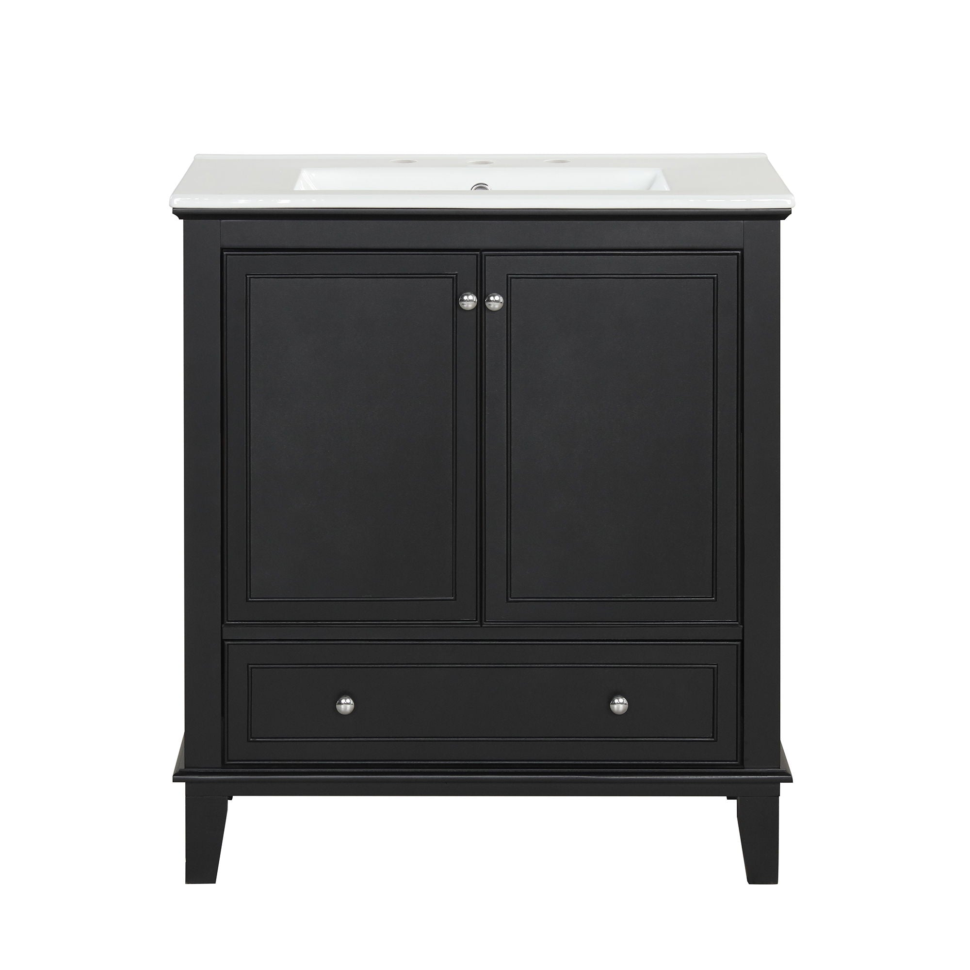 30" Bathroom Vanity With Sink Combo, Multi Functional Bathroom Cabinet With Doors And Drawer - Black