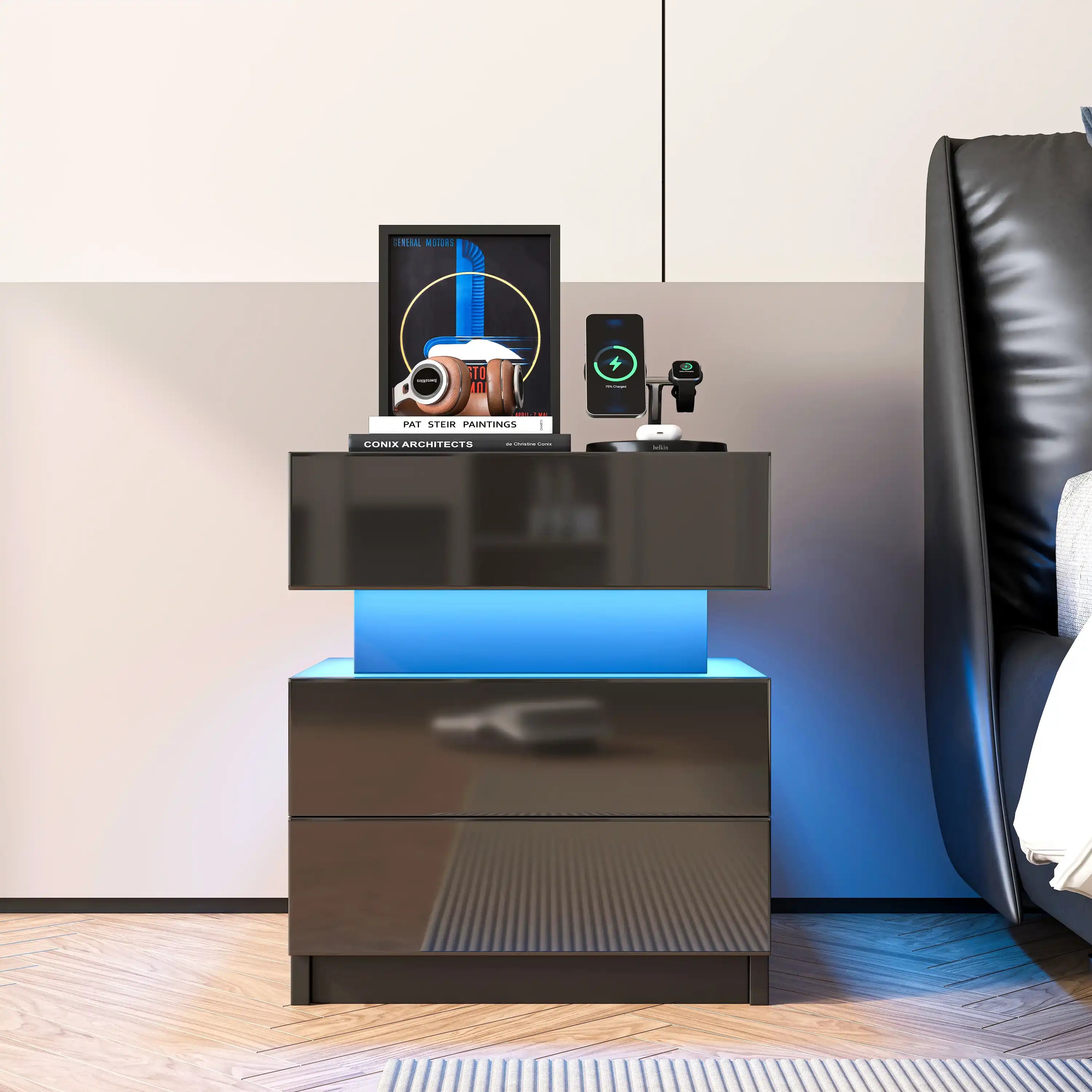 Black Sleek LED Nightstand