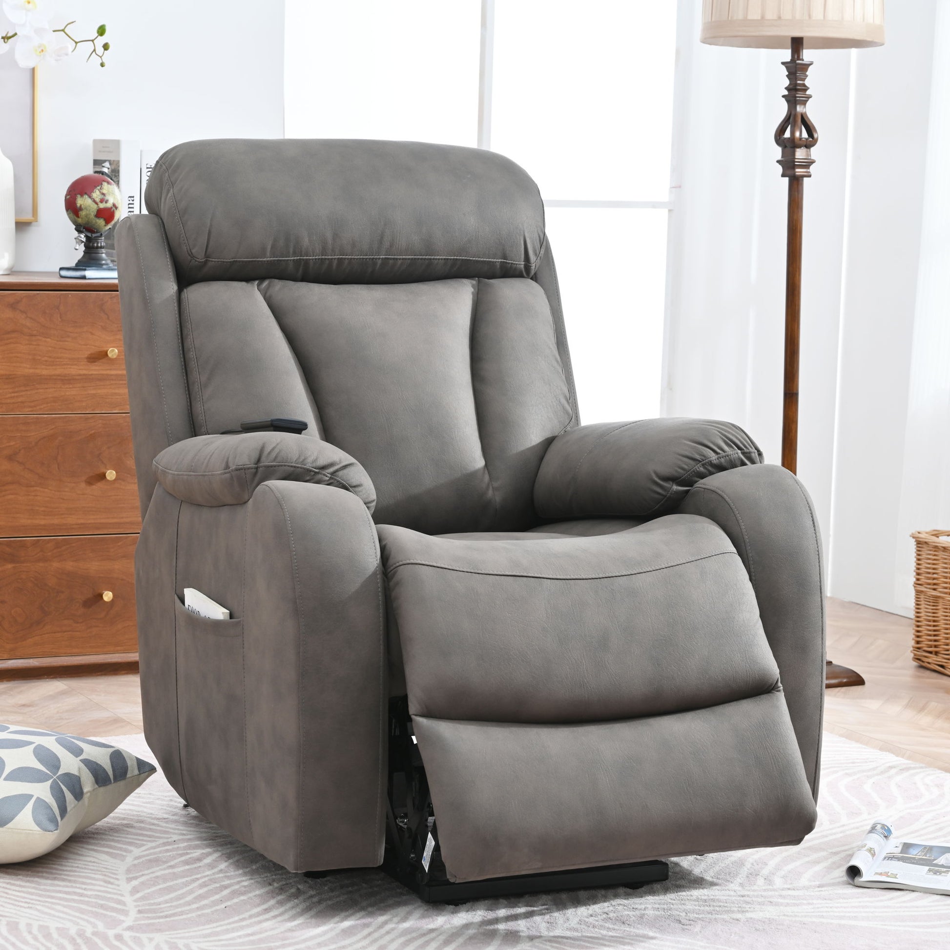 Lift Chair Recliner Power Remote Control Recliner Sofa Relax Soft Chair Anti - Skid Australia Cashmere Fabric Furniture Living Room - Dark Gray - Best Buy Furniture