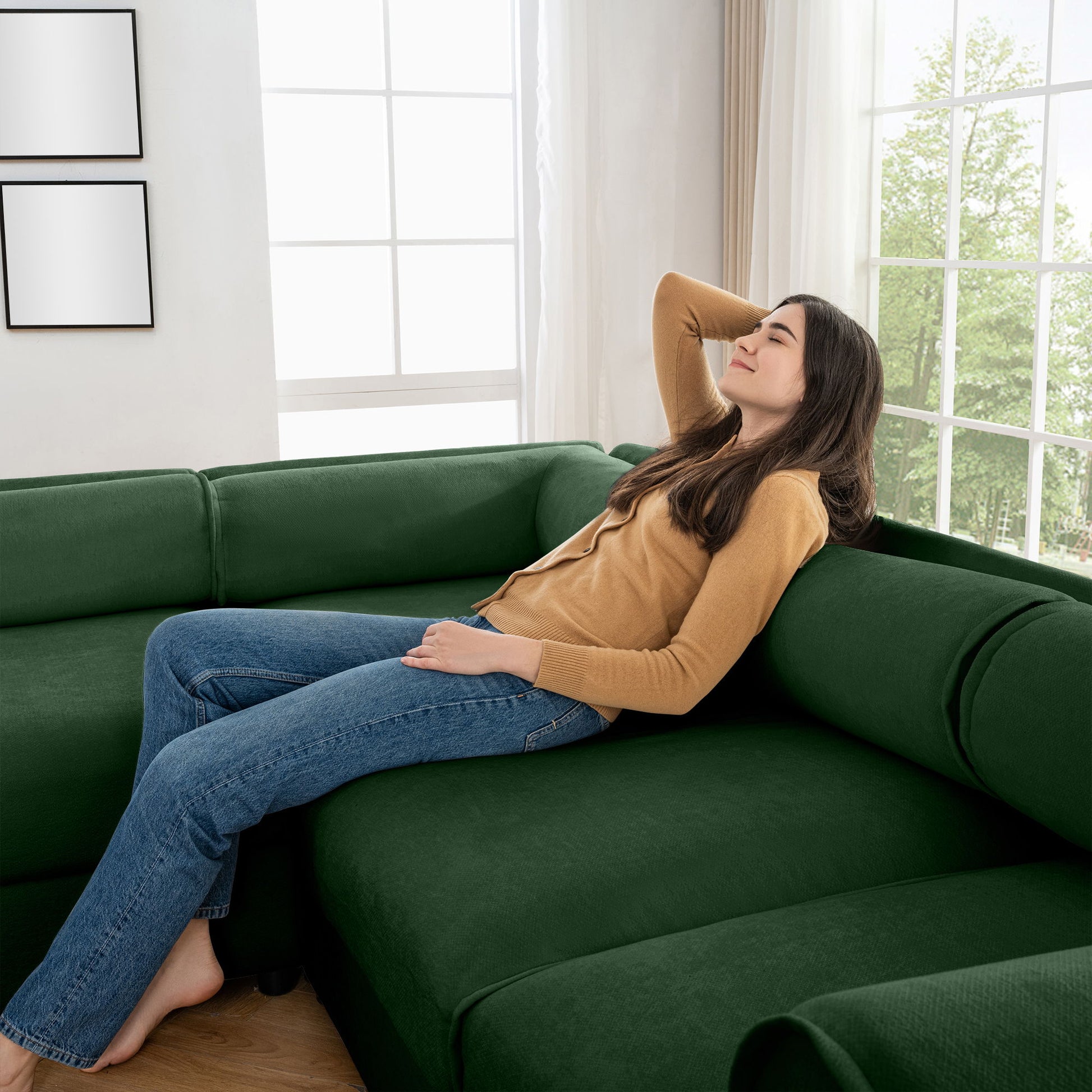 Stylish Chenille Sofa With Storage Seat And Cylindrical Backrest - Best Buy Furniture