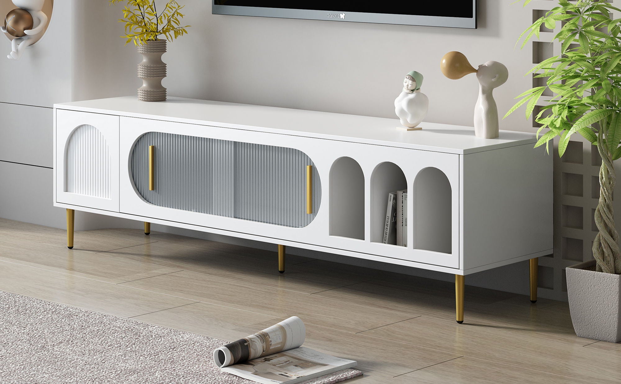 Modern TV Stand With 3 Shelves And 2 Cabinets