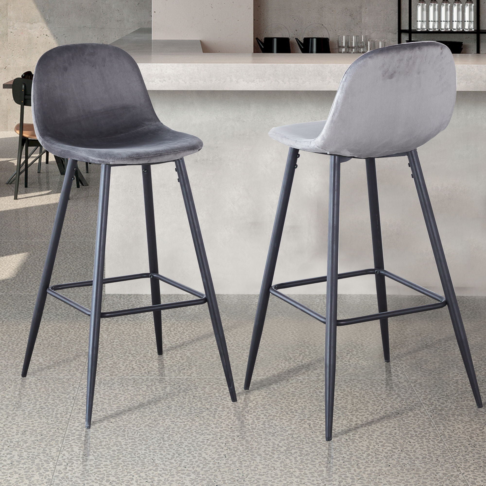 Velvet Barstool With Back (Set of 2)