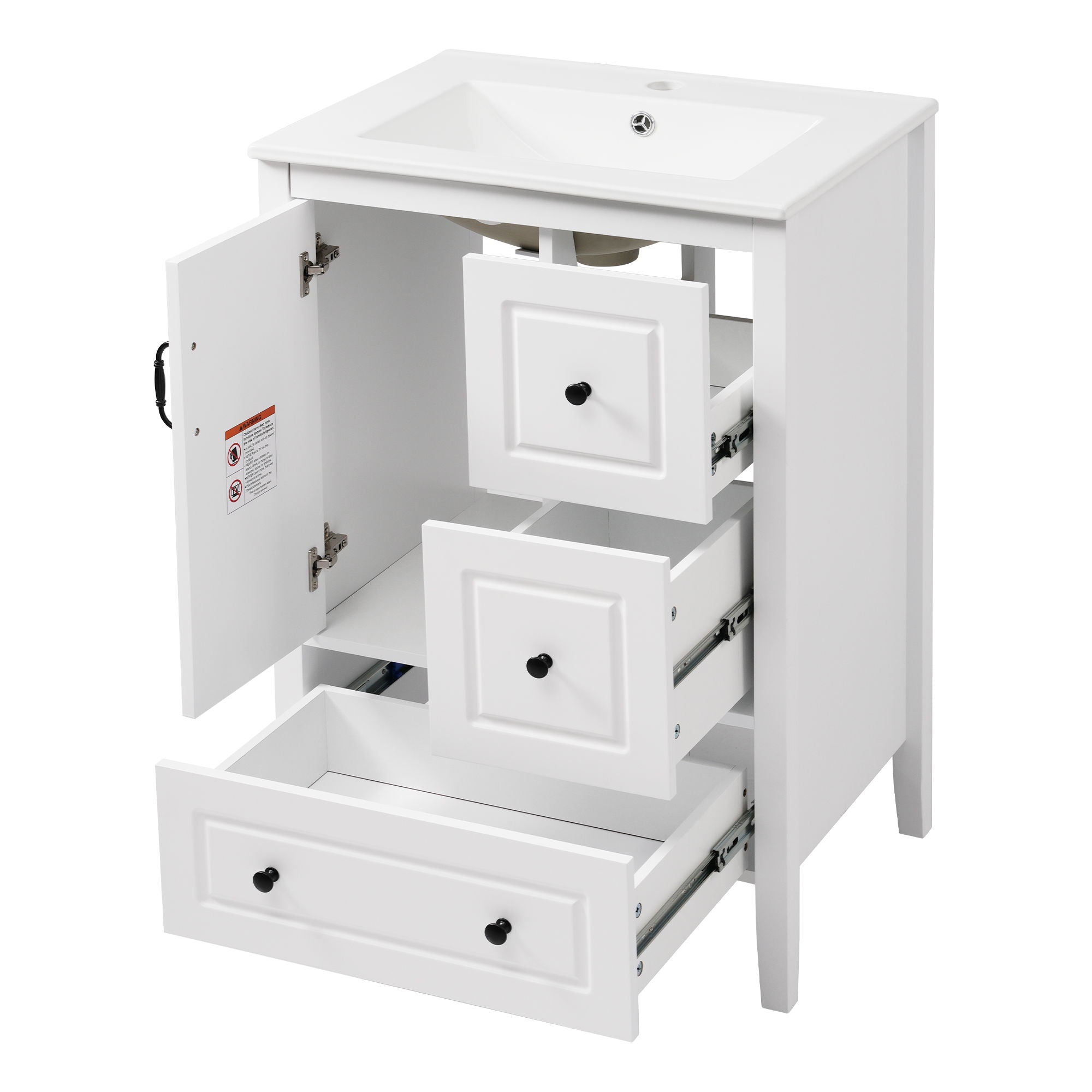 Retro Bathroom Vanity With Sink, Soft Closing Cabinet & Drawers