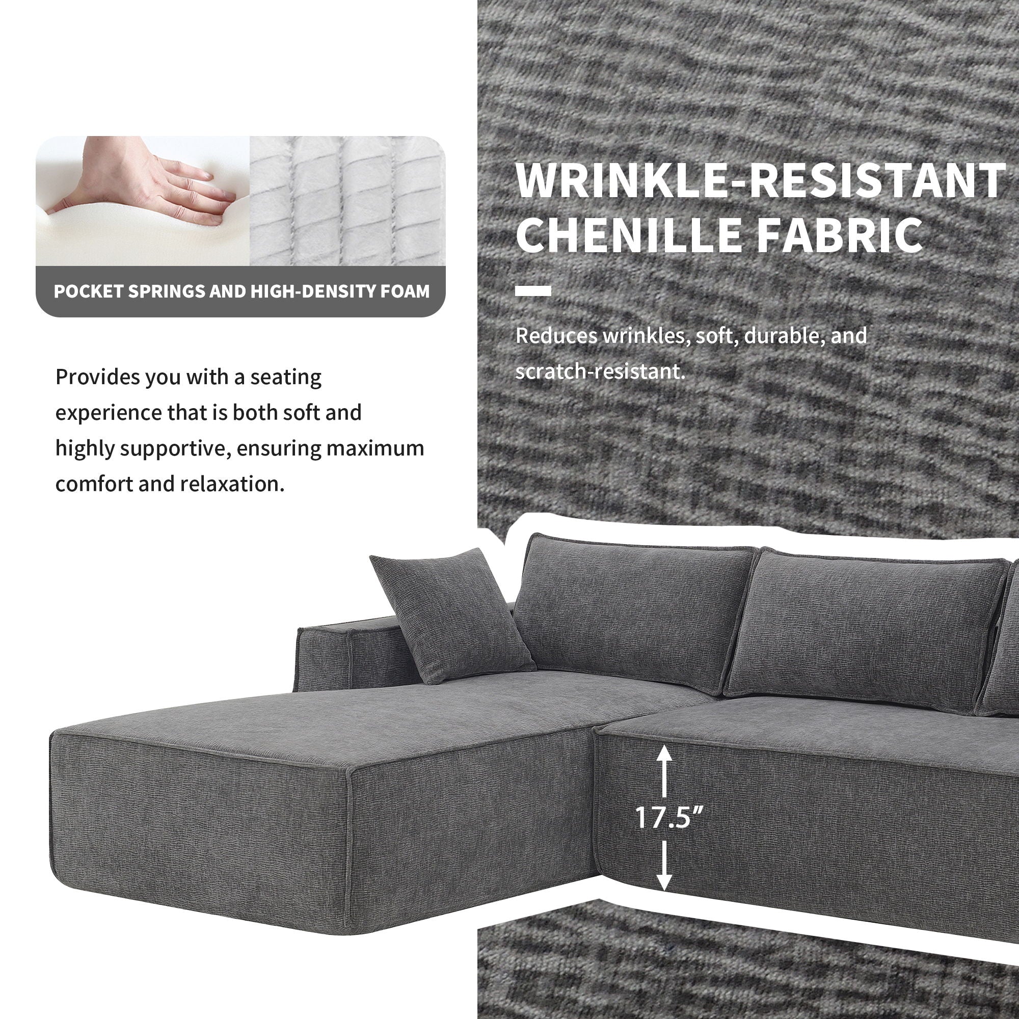 Free Combination Minimalist Style Modular Sectional, Wrinkle Resistant Couch Set L Shaped Compressed Sofa For Living Room