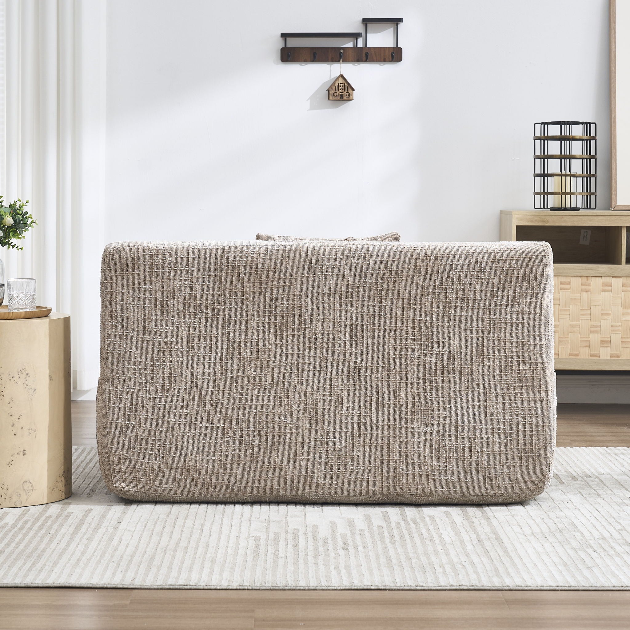 Chenille Interior Lazy Sofa Chaise Longue Armchair With 3 Pillows And Armrests