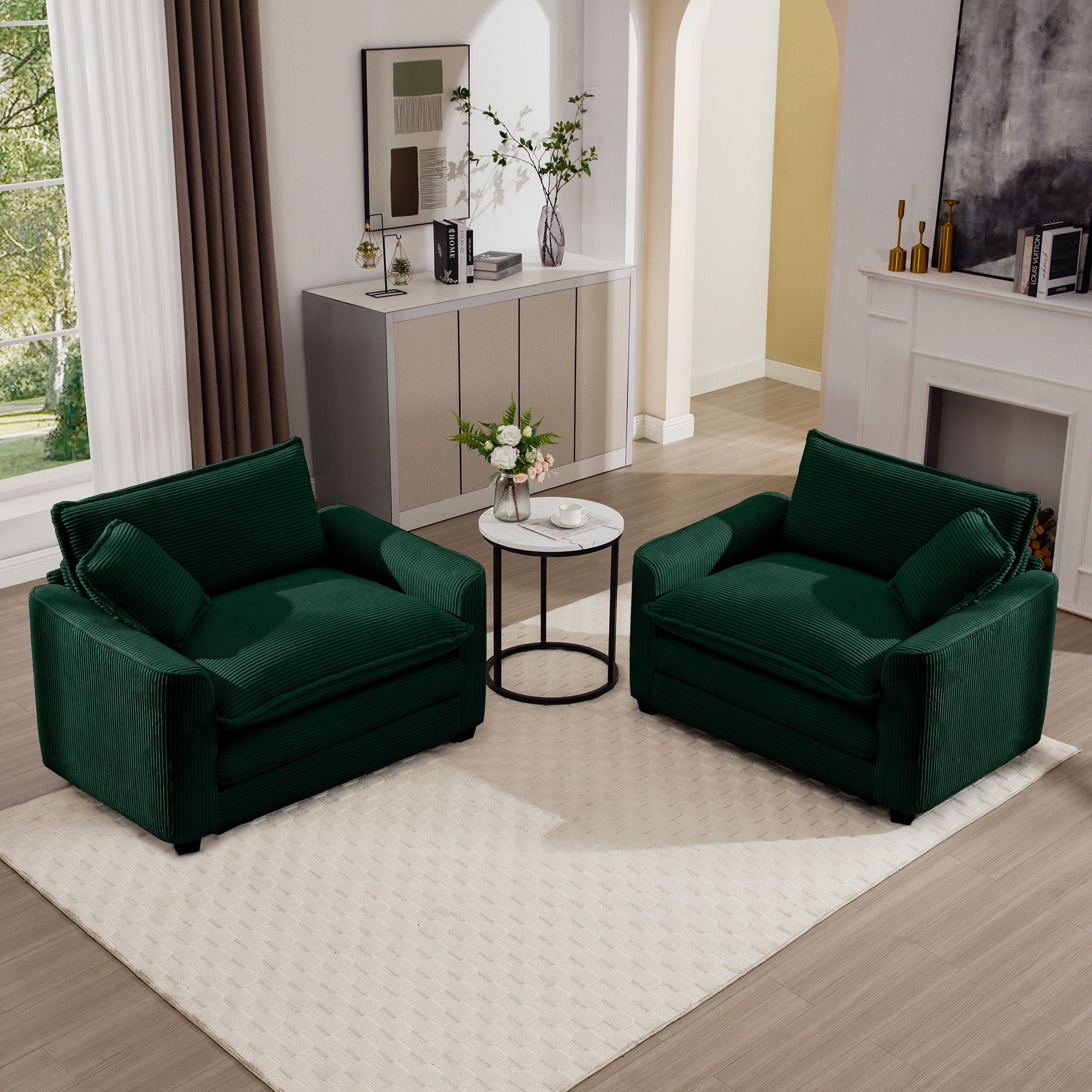 Modern Classic Corduroy Fabric Single Chair Deep Seat Sofa With Pillow