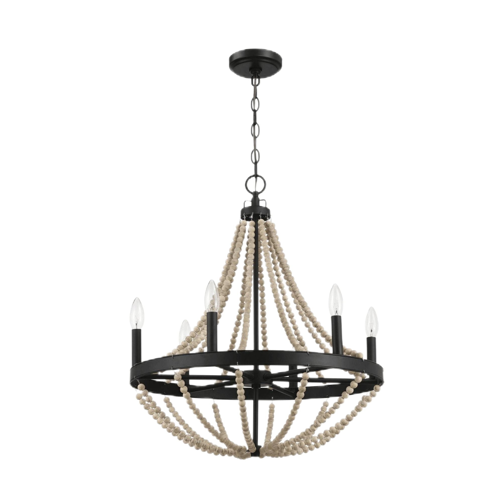 Starry - Chandelier Farmhouse Six Candle Light Wood Beaded Pendant Light For Dining Room - Black / Clear