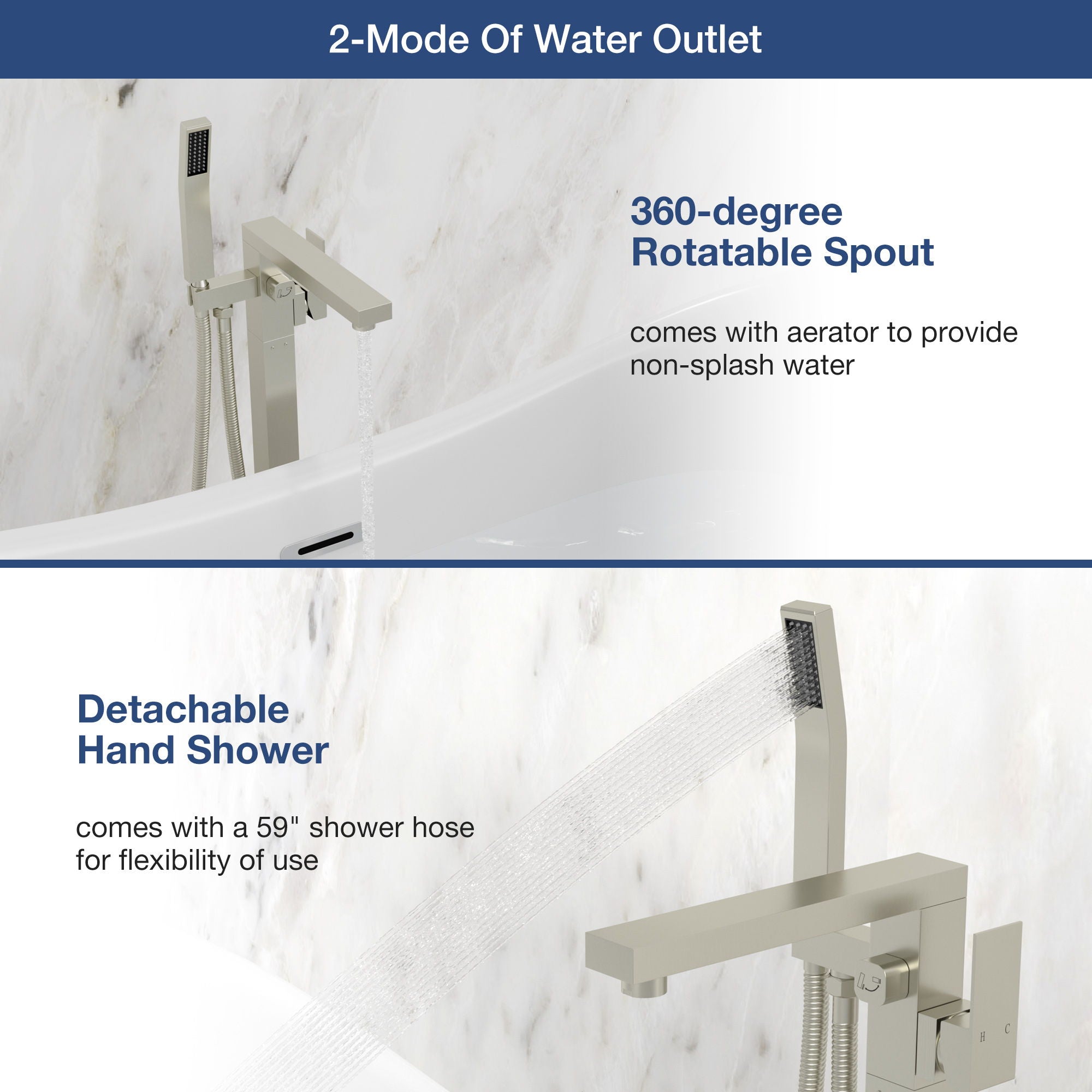 Freestanding Bathtub Faucet With Waterfall Tub Filler And Hand Shower