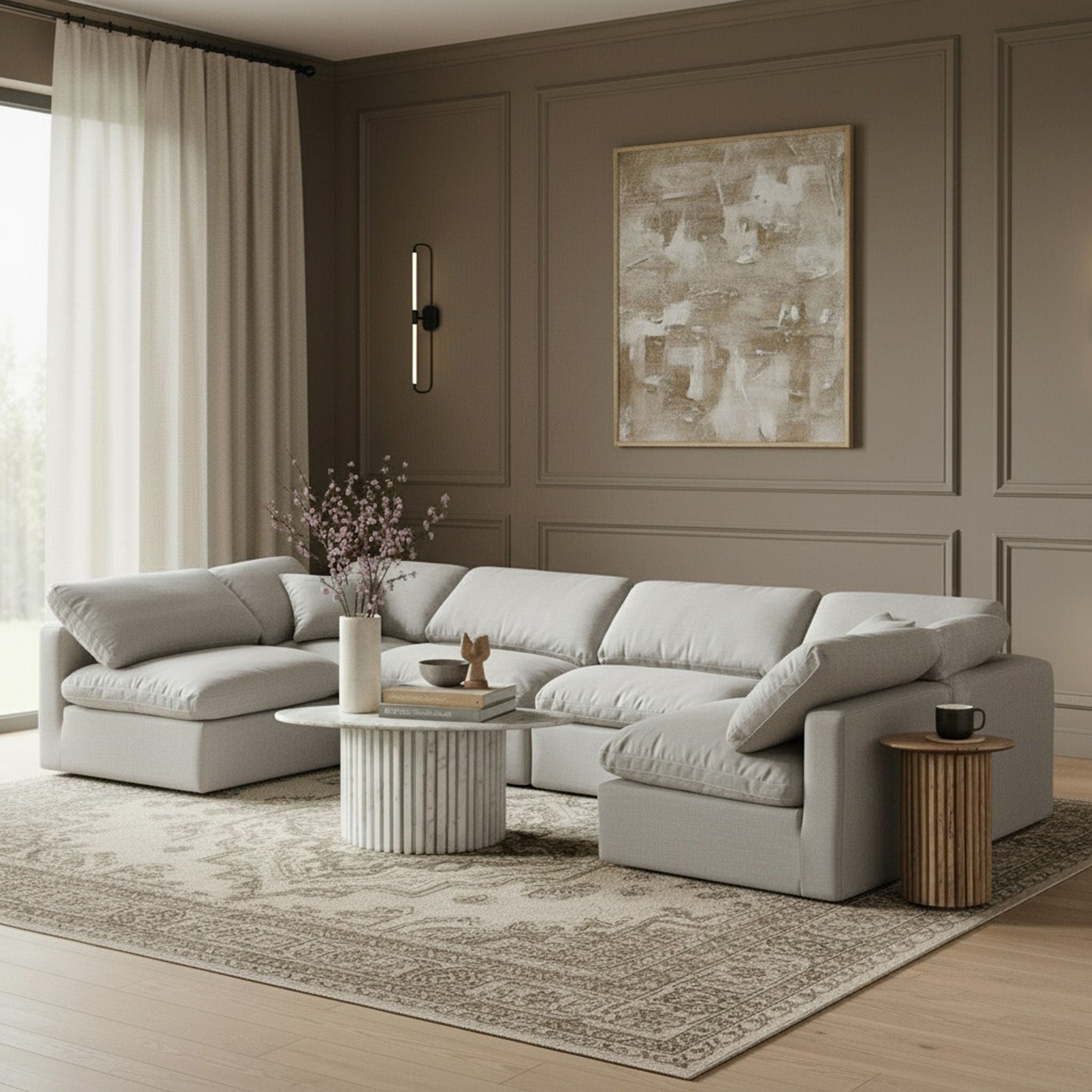 Indulge - Linen 6 Piece Modular U-Shaped Sectional
