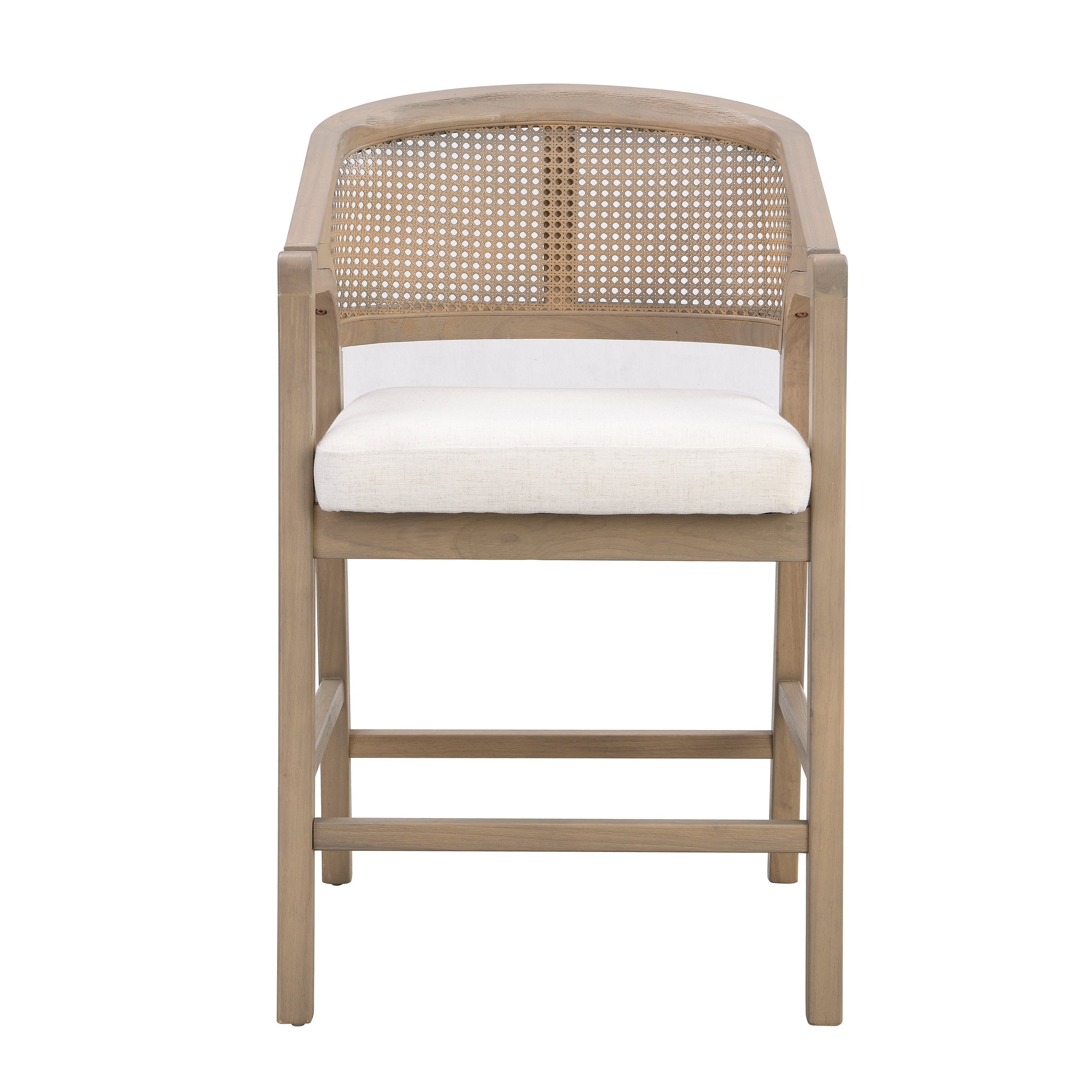 Wooden Frame Counter Stool with Rattan Back - Set of 2