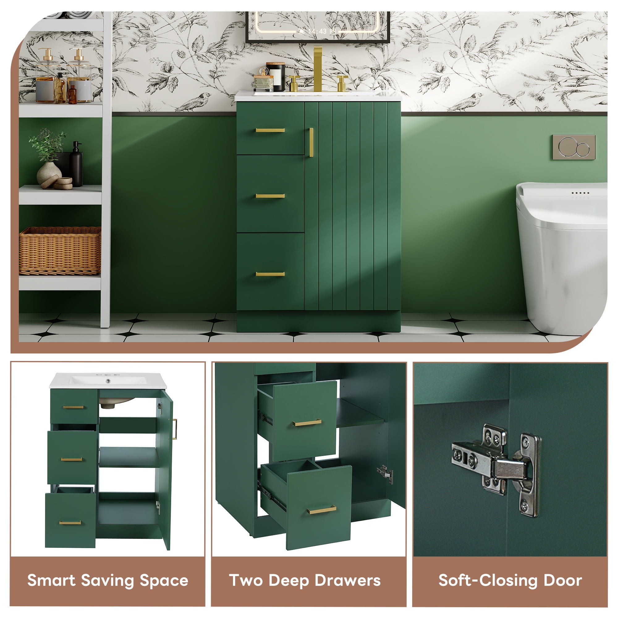 Bathroom Vanity With Under Mount Sink, 2 Drawers And Soft Closing Door