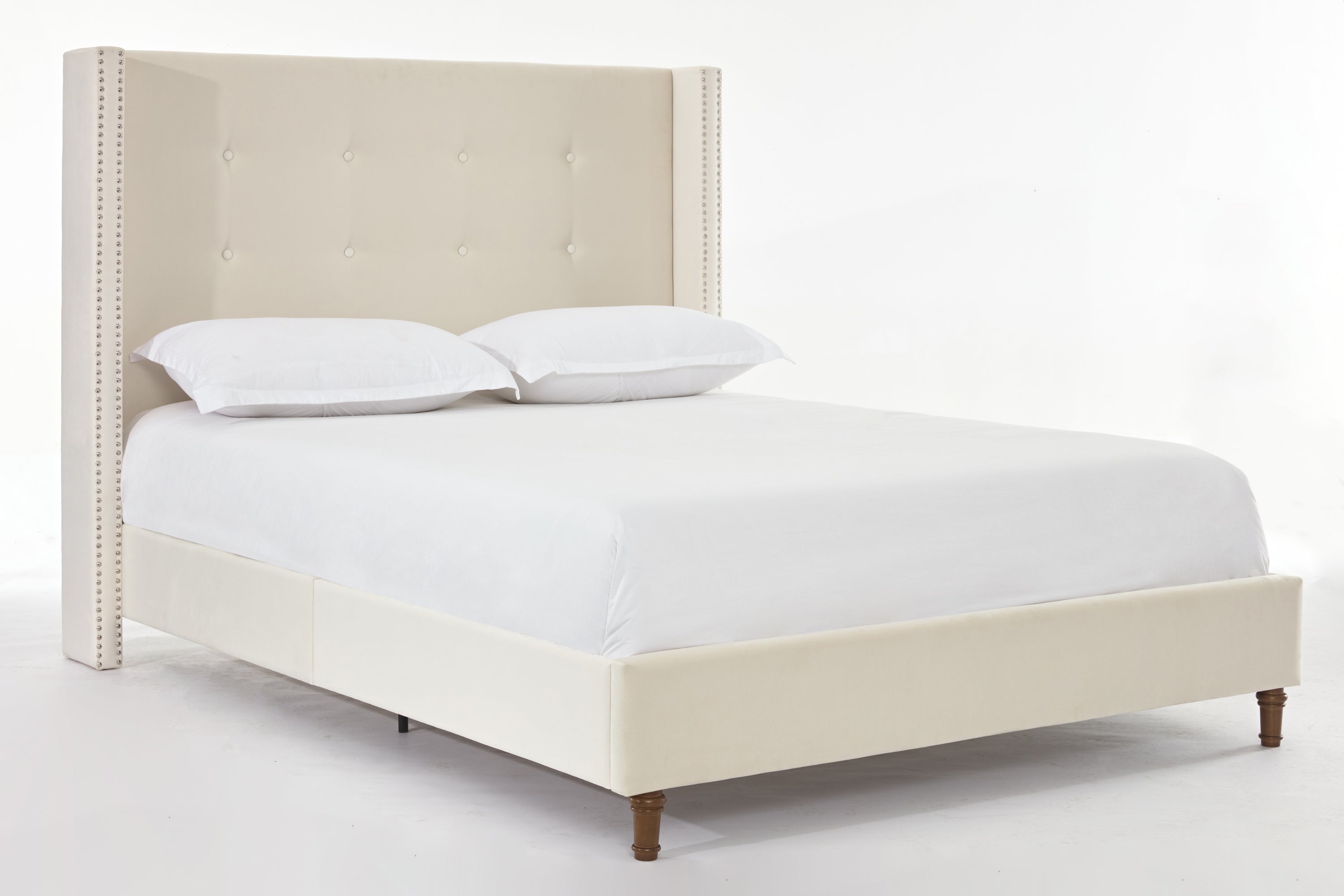 Luxury Wingback Upholstered Bed Frame – King or Queen Sizes, Ivory or Navy Fabric