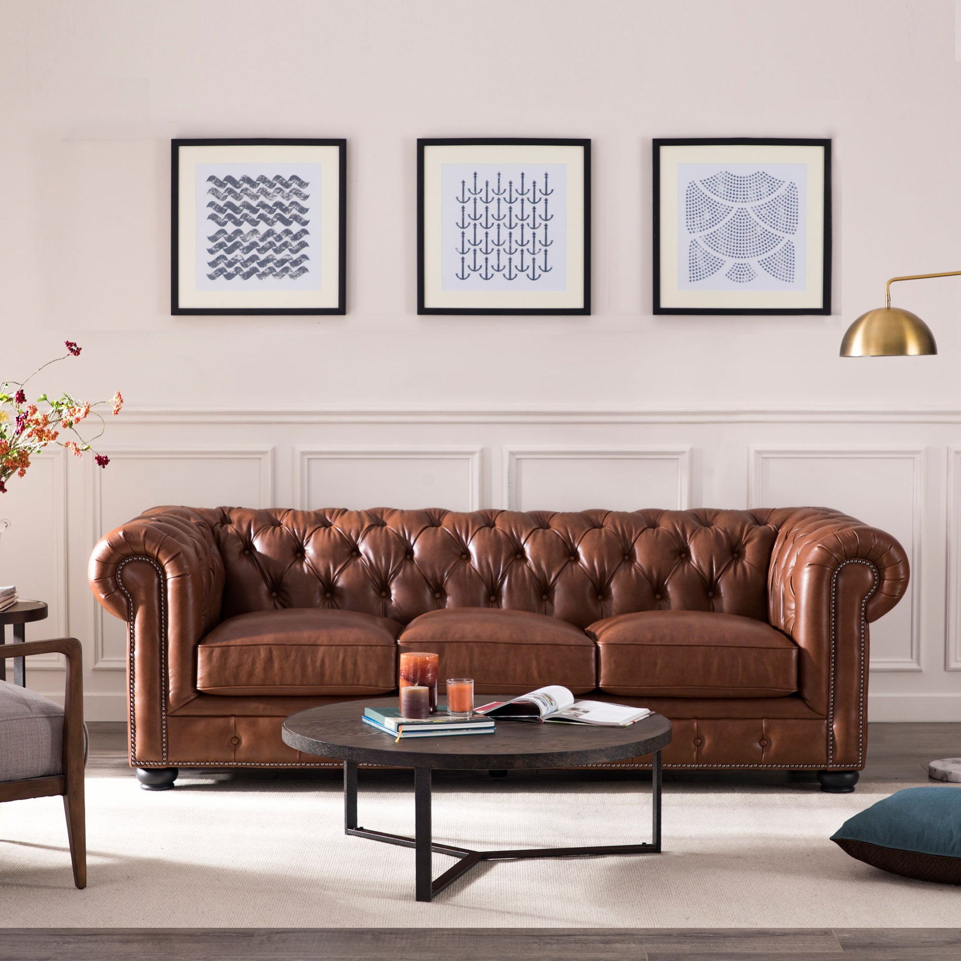 Traditional Tufted Leather Chesterfield Nailhead Sofa - Best Buy Furniture