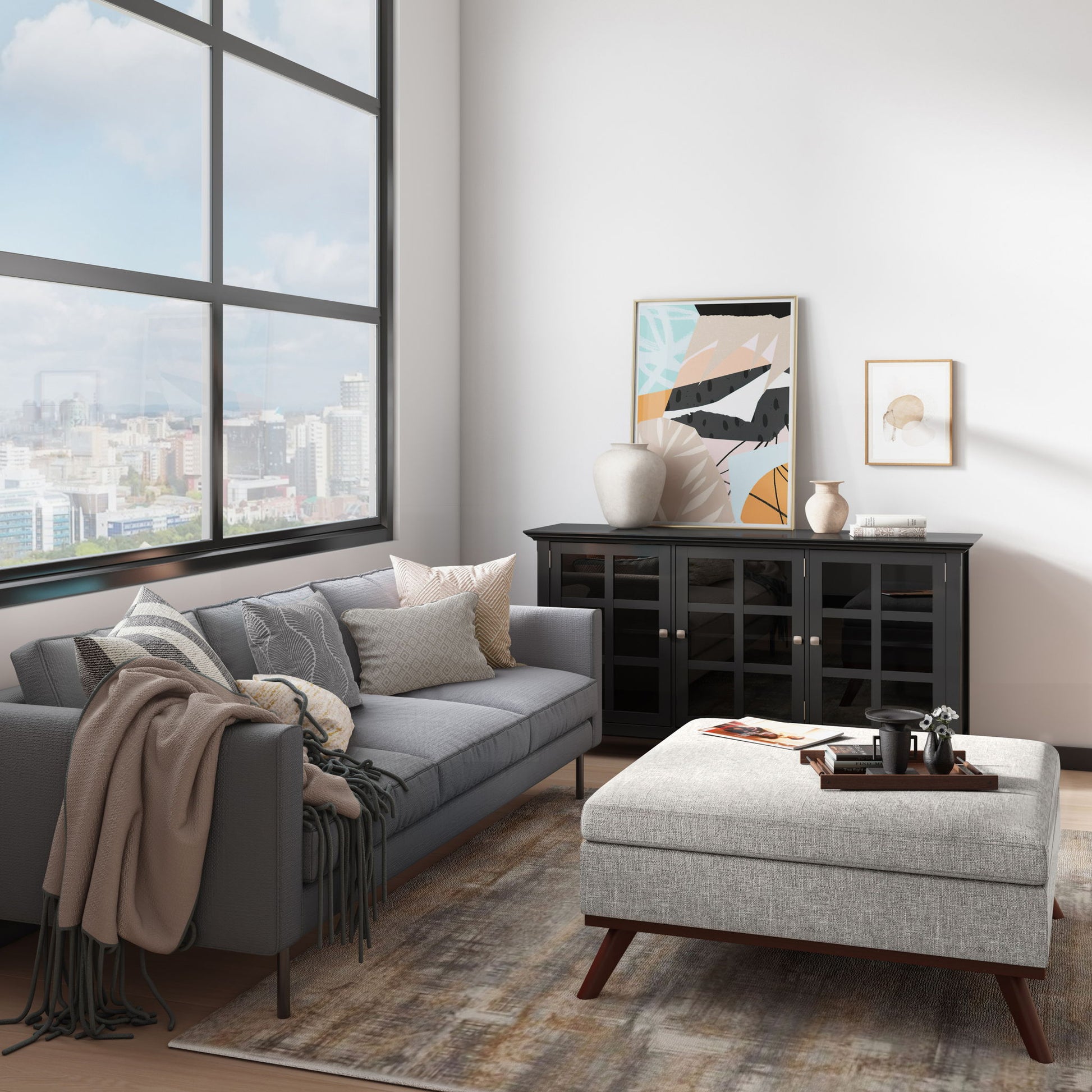 Owen - Multifunctional Square Coffee Table Storage Ottoman - Best Buy Furniture