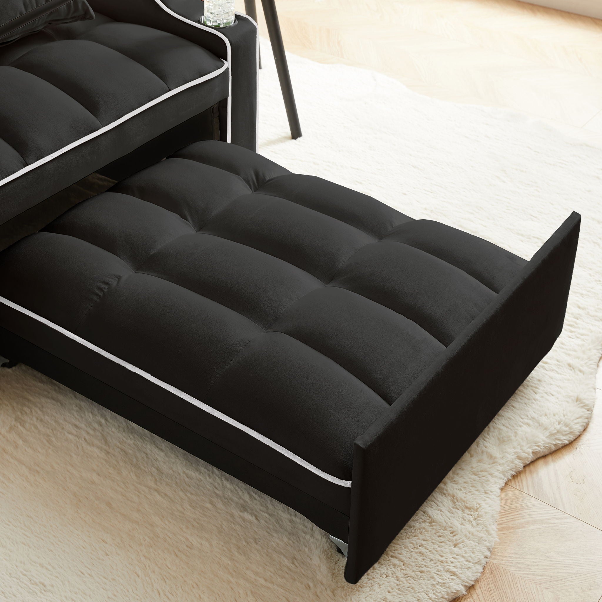 Convertible 3 In 1 Sofa Bed With Adjustable Sleeper Chair And Multi Pockets - Black