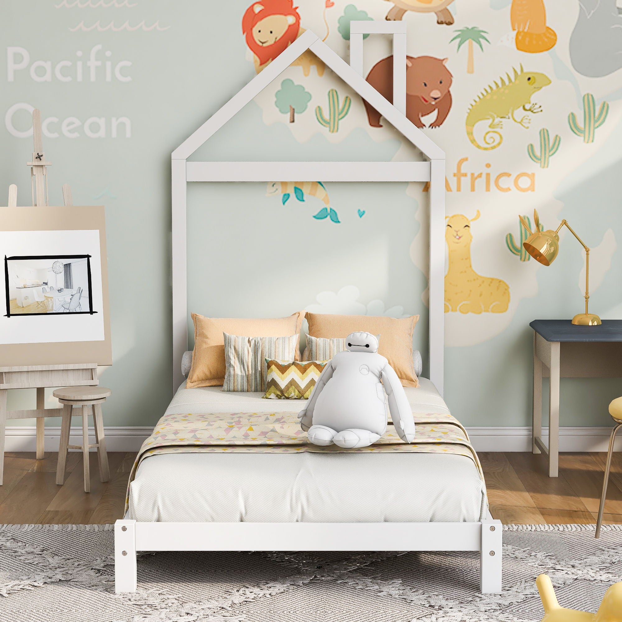 Platform Bed With House Shaped Headboard