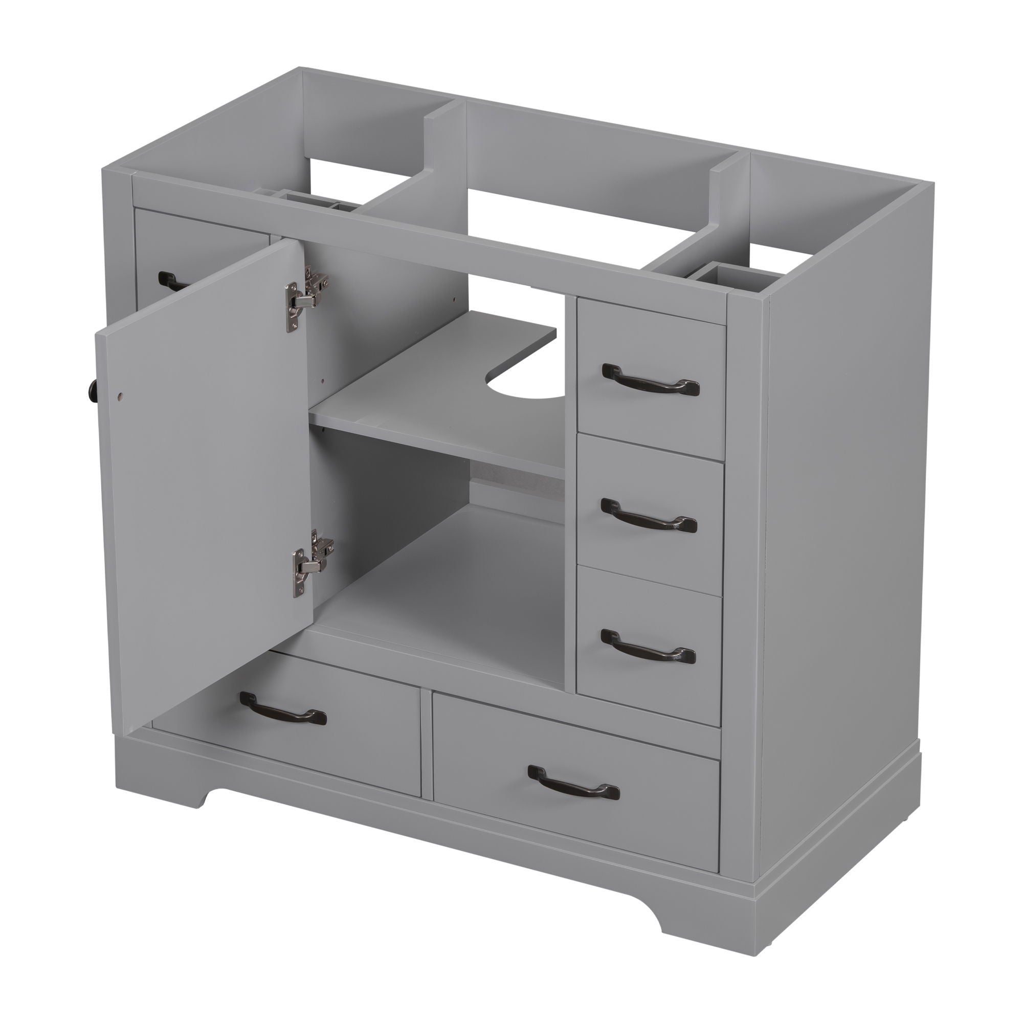 36" Bathroom Vanity Without Sink, Cabinet Base Only, 6 Drawers, Multi Functional Drawer Divider, Adjustable Shelf - Grey