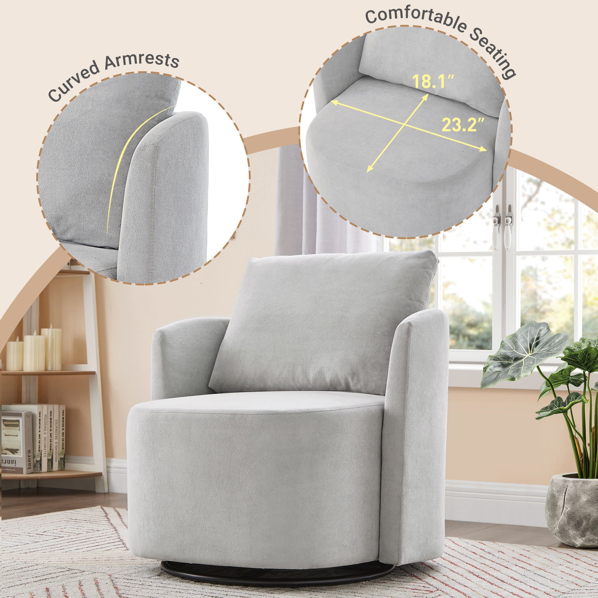 360° Modern Swivel Chair With Upholstered Curved Design