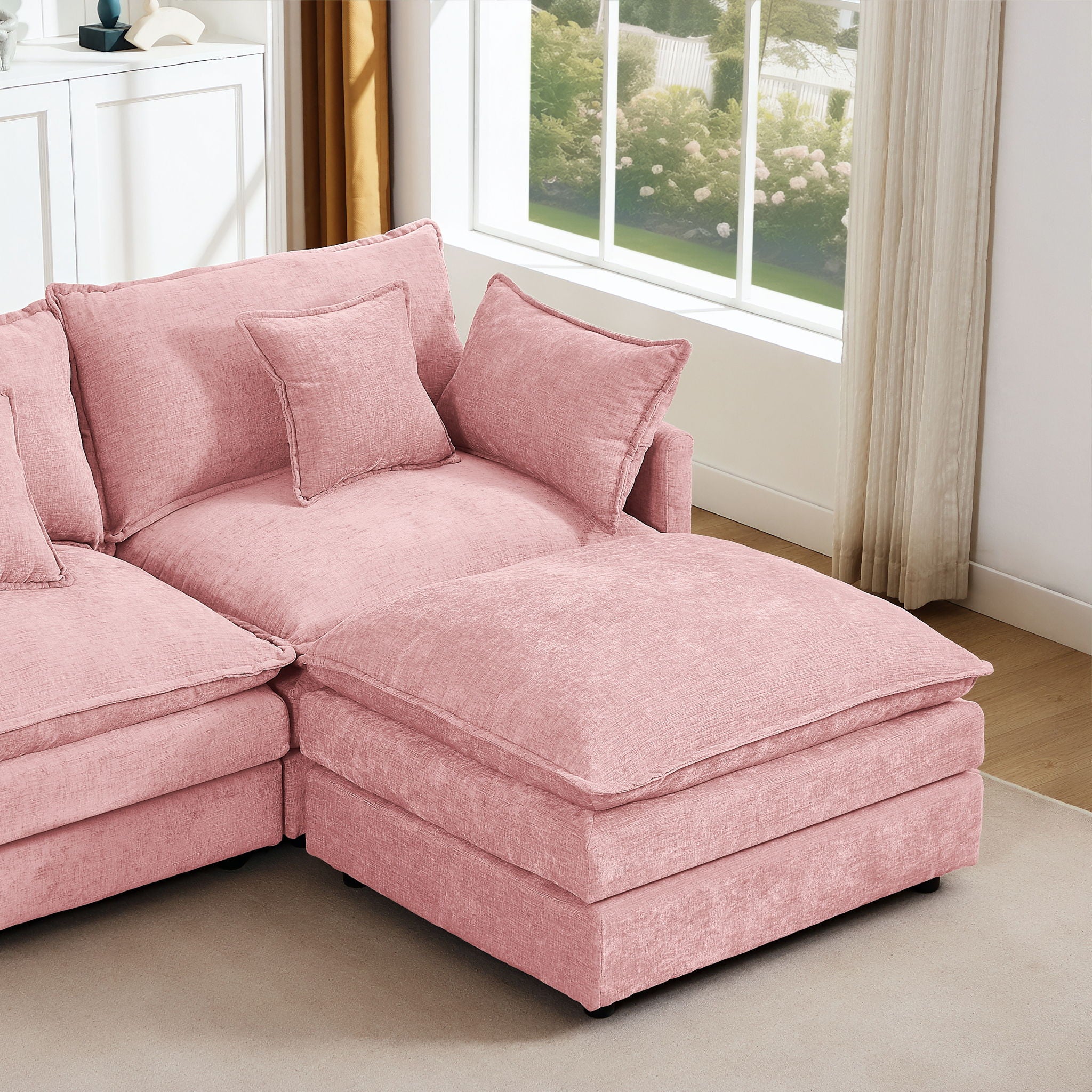 Modular L-Shaped Sectional Sofa With Movable Ottoman