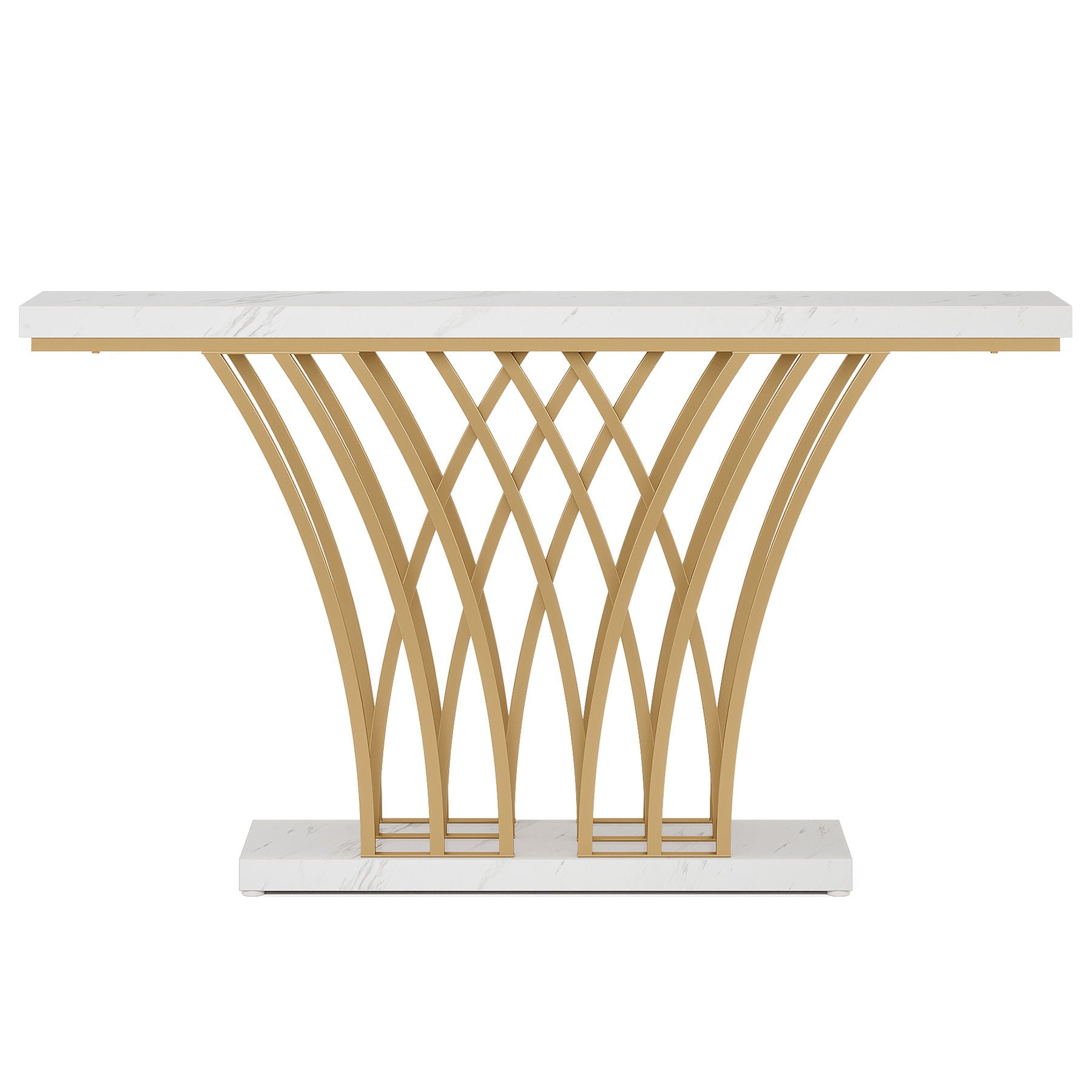 Console Table With Grid Base For Living Hallway - White / Gold