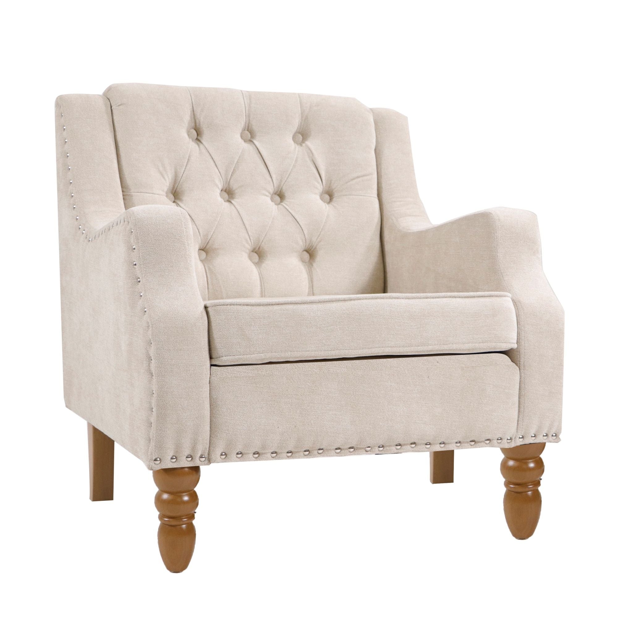 Accent Chair, Living Room Chair, Footrest Chair Set With Vintage Brass Studs, Button Tufted Upholstered Armchair For Living Room, Comfy Reading Chair For Bedroom, Reception Room - Best Buy Furniture