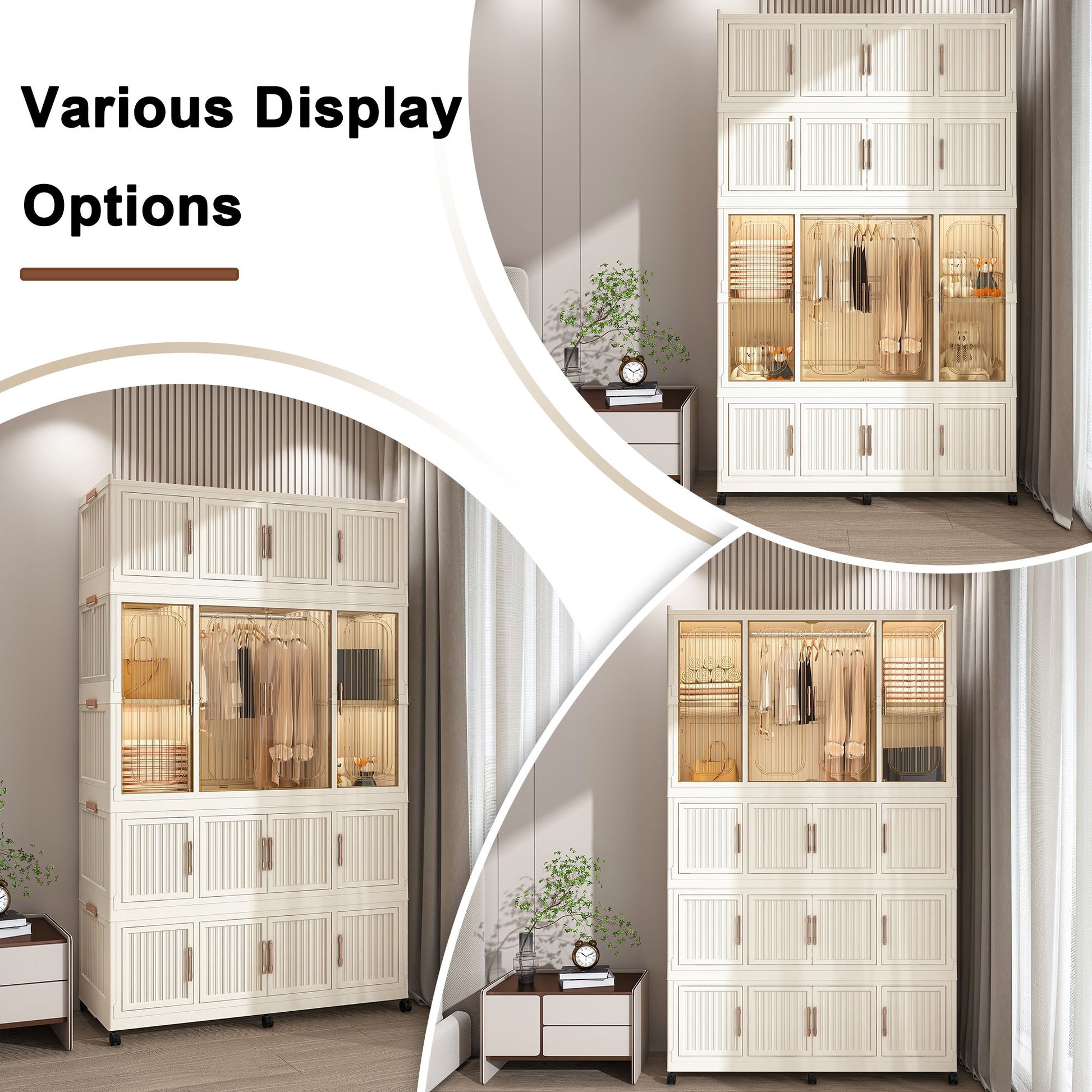Portable Wardrobe Closet Storage Organizer With 17 Magnetic Doors, 17 Cubes, Hanging Rod & 6 Hangers - Creamy White - Best Buy Furniture