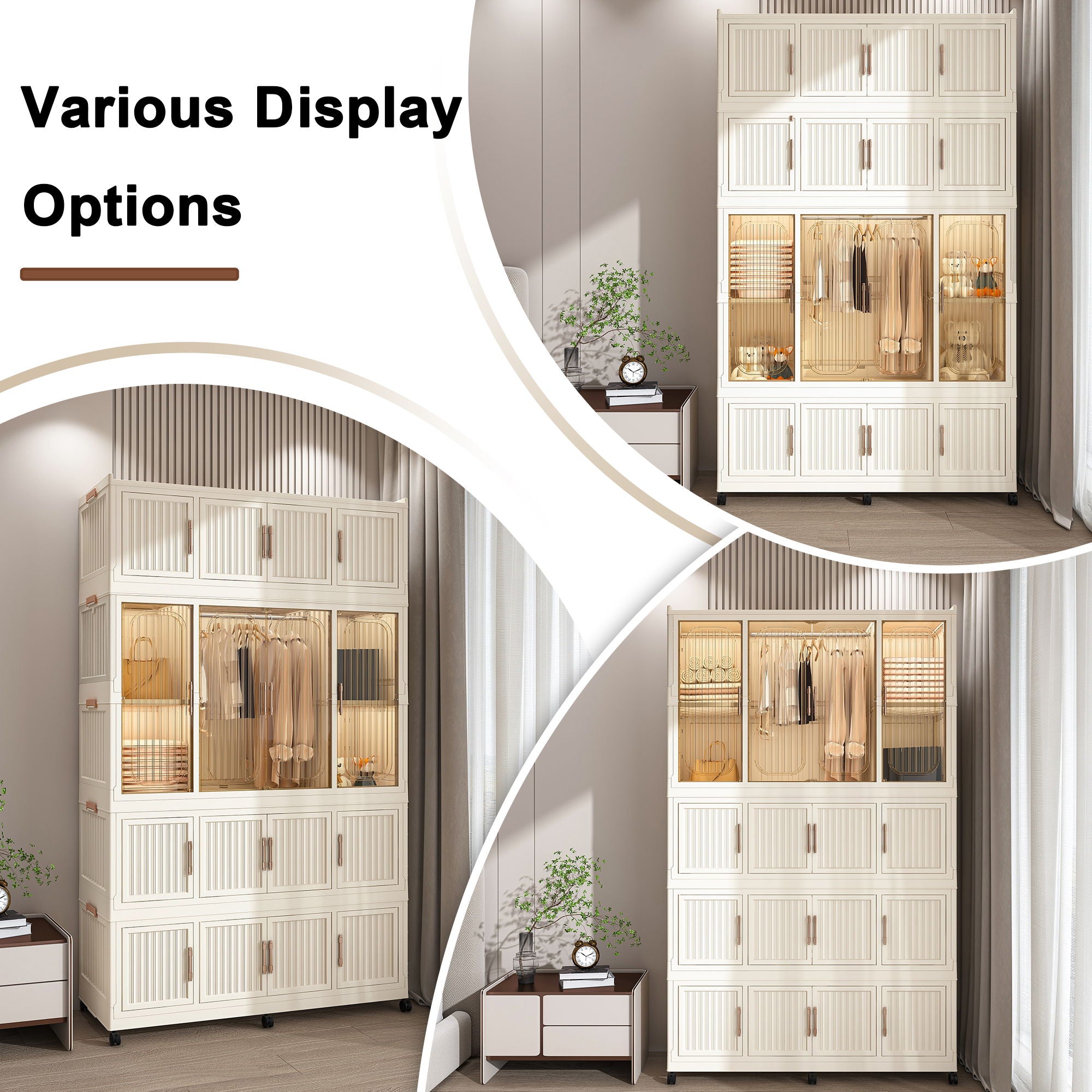 Portable Wardrobe Closet Storage Organizer With 17 Magnetic Doors, 17 Cubes, Hanging Rod & 6 Hangers - Creamy White - Best Buy Furniture