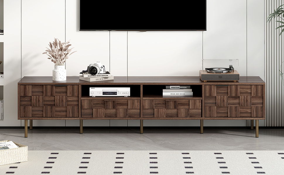 Mid Century TV Stand With 2 Drawers, Media Console Table For Tvs Up To 85'', Entertainment Center With Storage For Living Room - Dark Brown