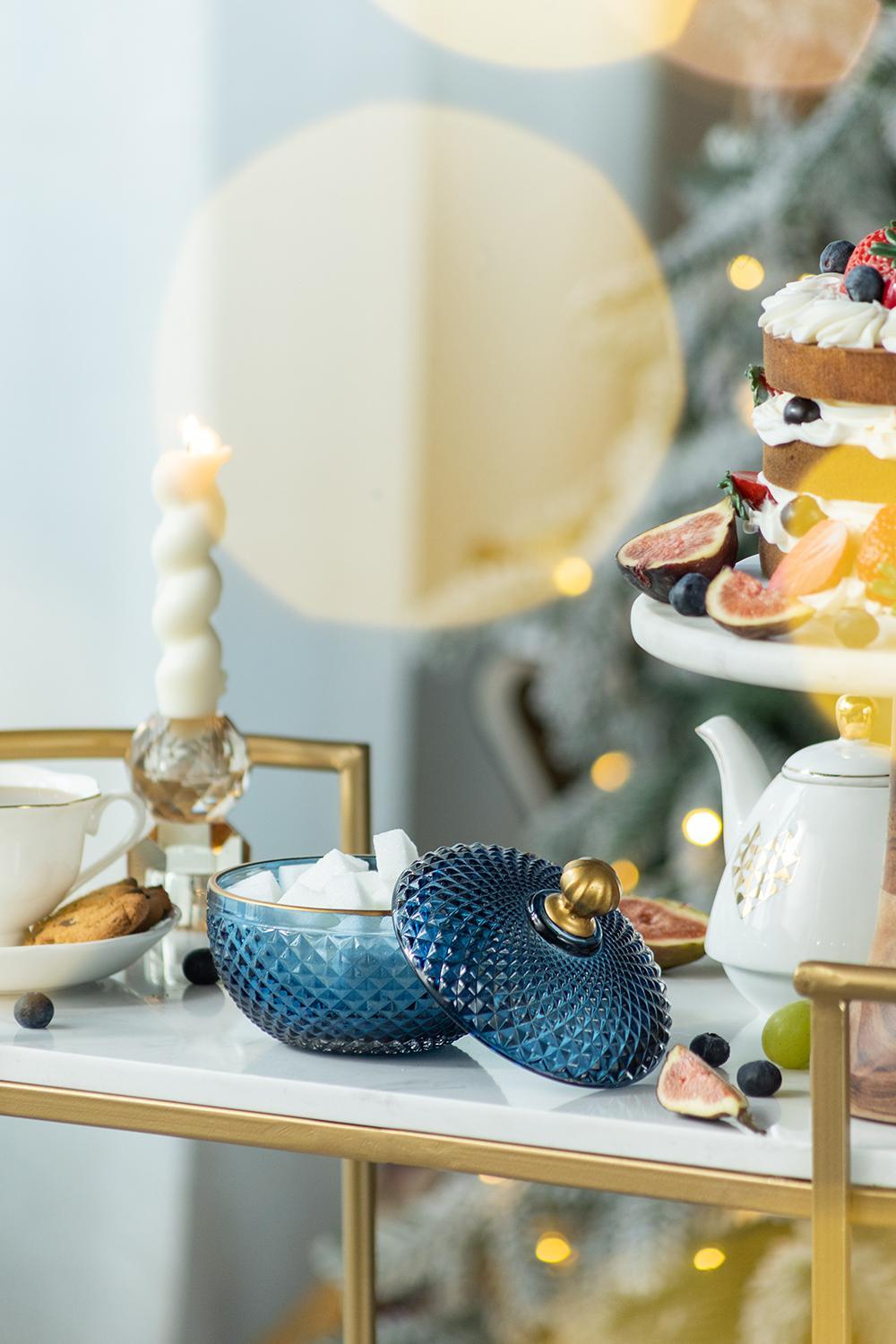 Candy Jar With Lid, Christmas Candy Jar Containers (Set of 2) - Gold / Blue