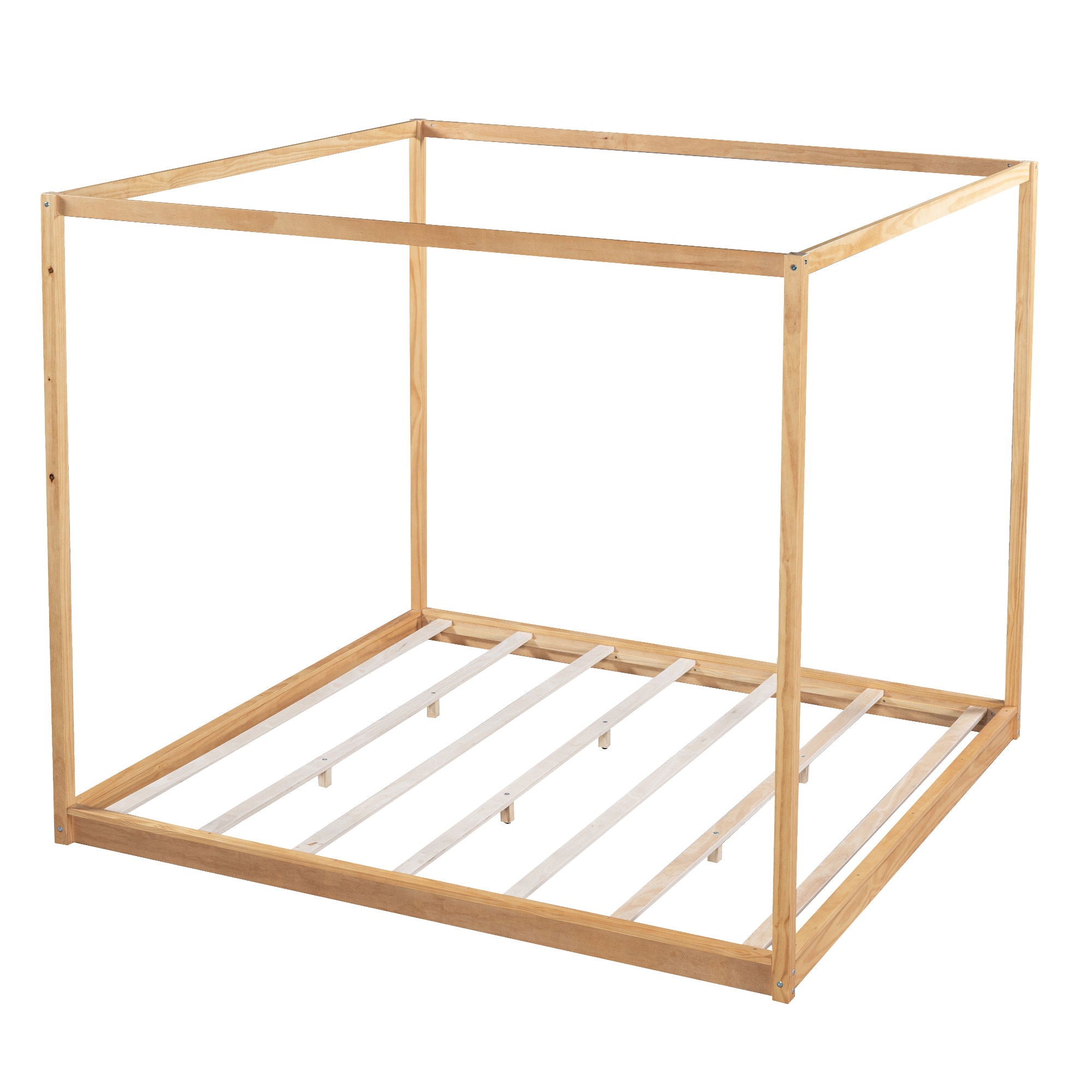Wood Canopy Platform Bed With Support Legs And Airflow Slats