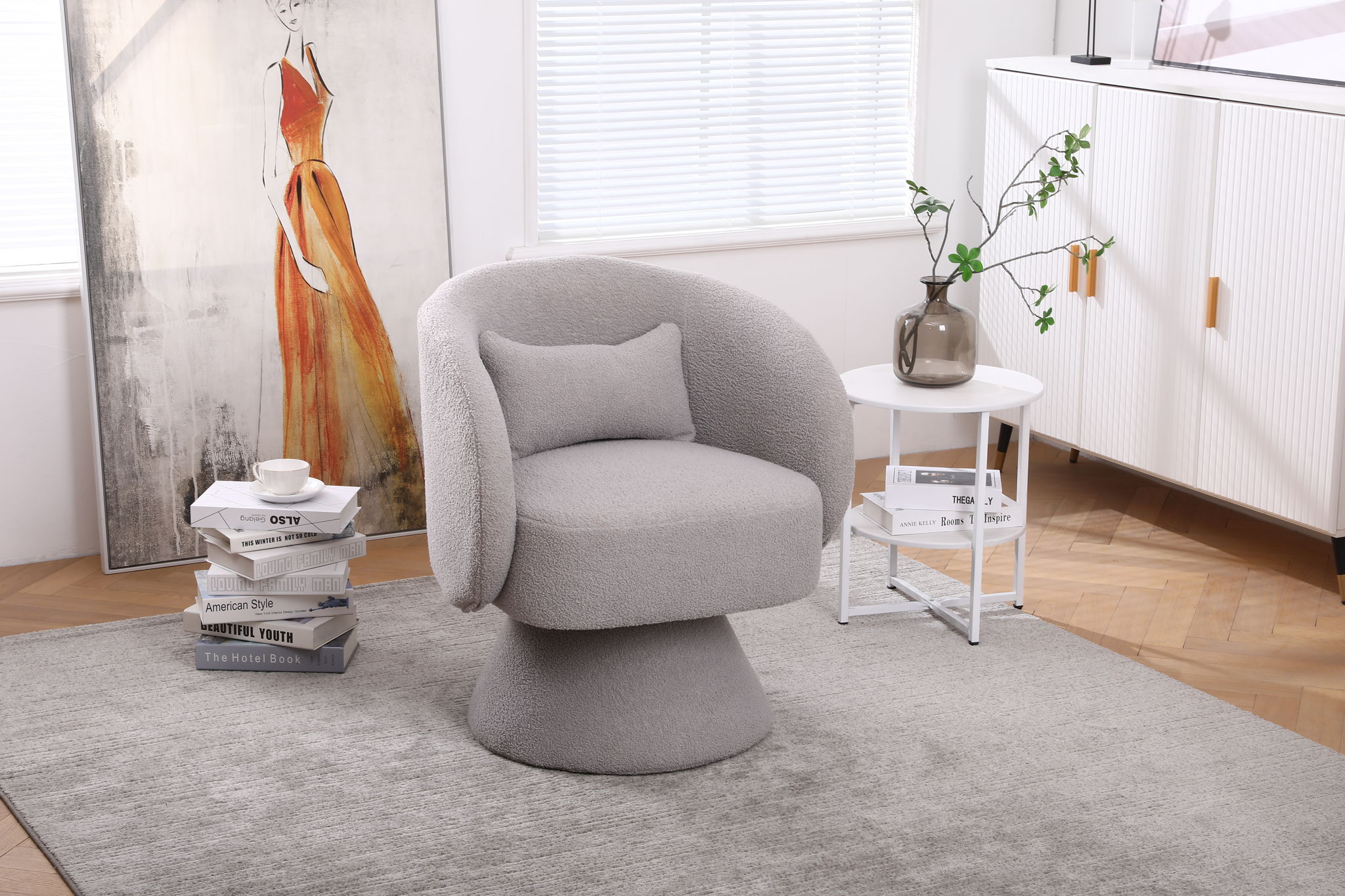 Swivel Accent Chair Armchair, Round Barrel Chair For Living Room Bedroom