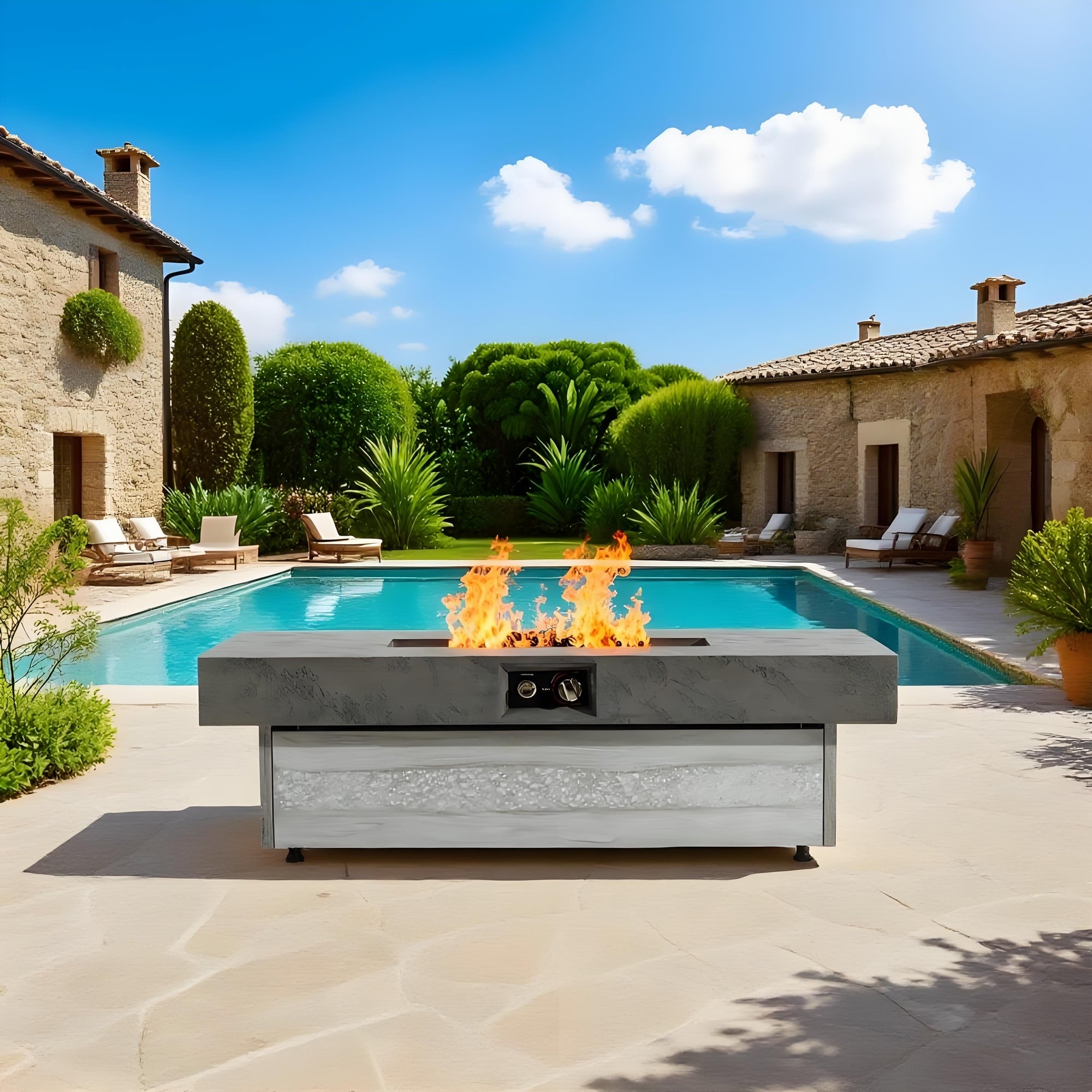 Outdoor Firepit Table 48 x 24 Inch Rectangle Fire Pit Table