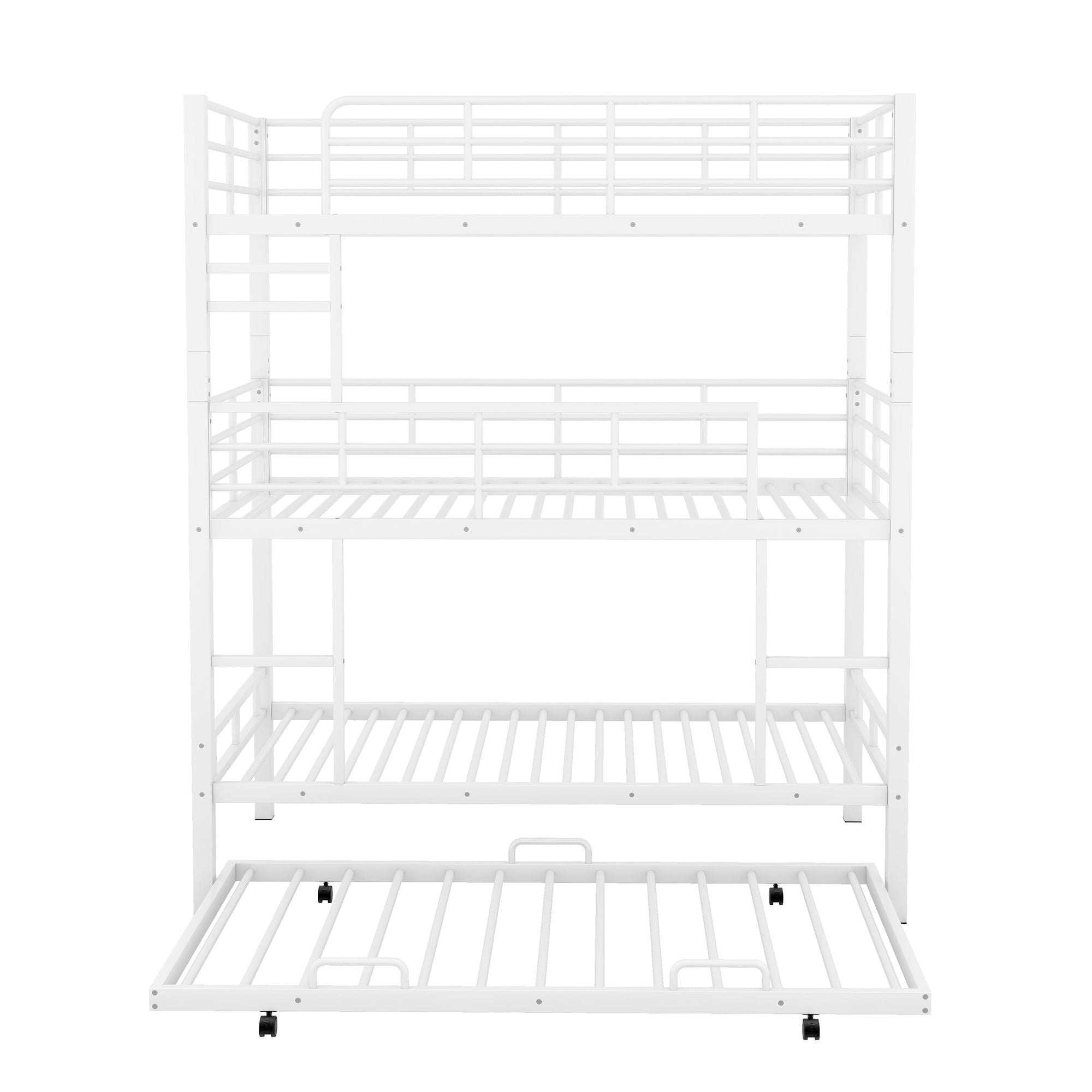 Triple Bunk Bed With Trundle, Heavy Duty Steel Construction