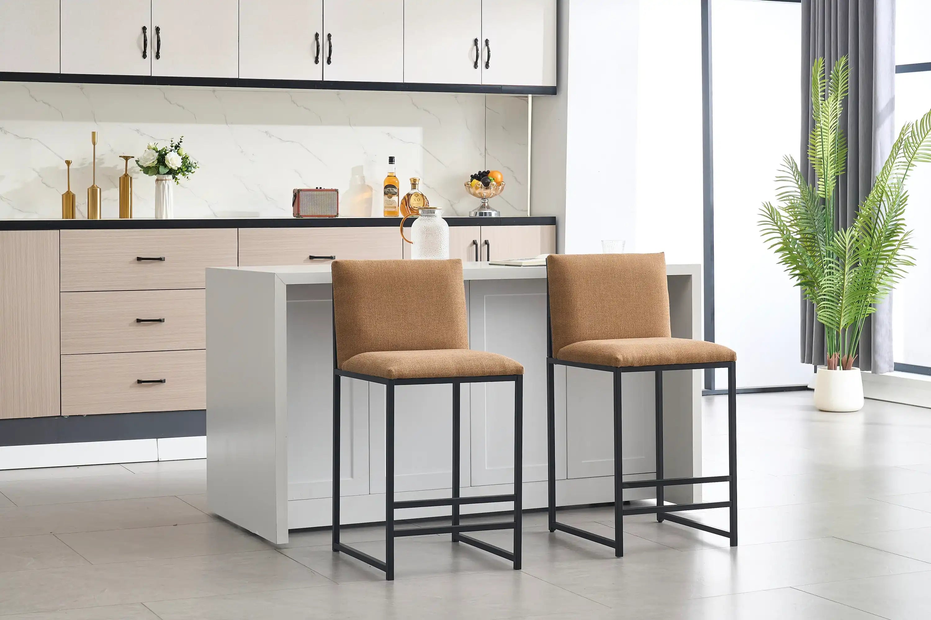 Lumen Counter Height Bar Stools Set of 2, Upholstered Linen