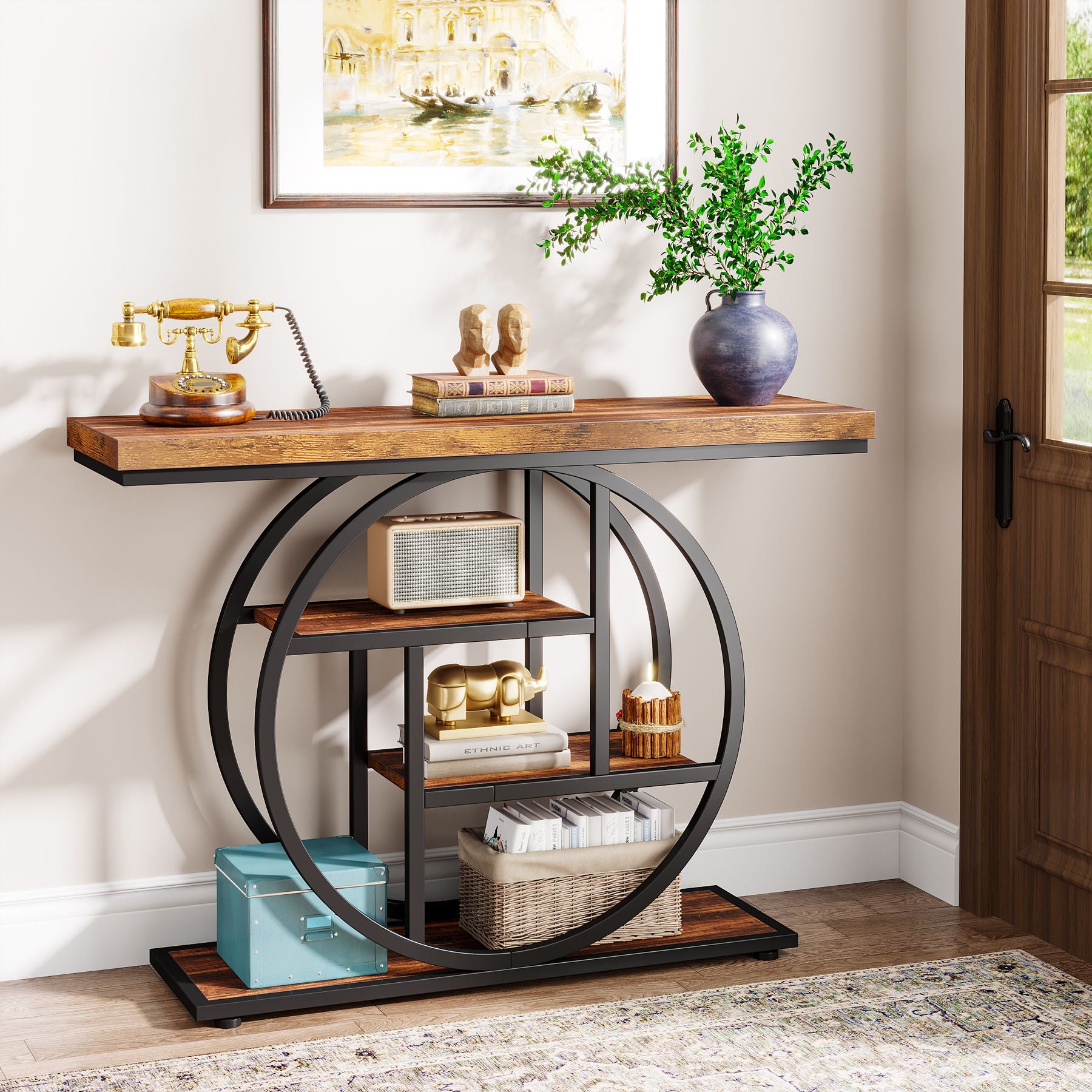 Console Table With 4 Tier Design For Living Hallway