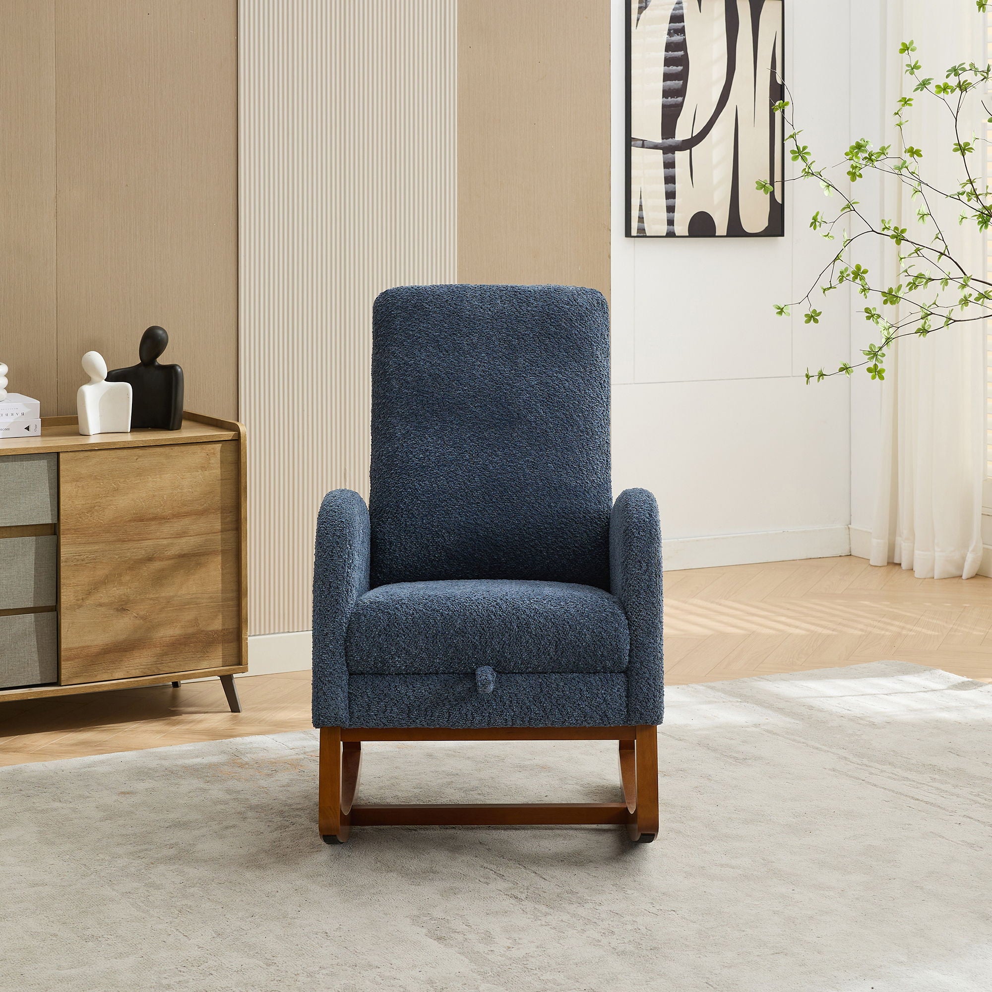 Rocking High Back Glider Chair With Retractable Footrest, Side Pocket