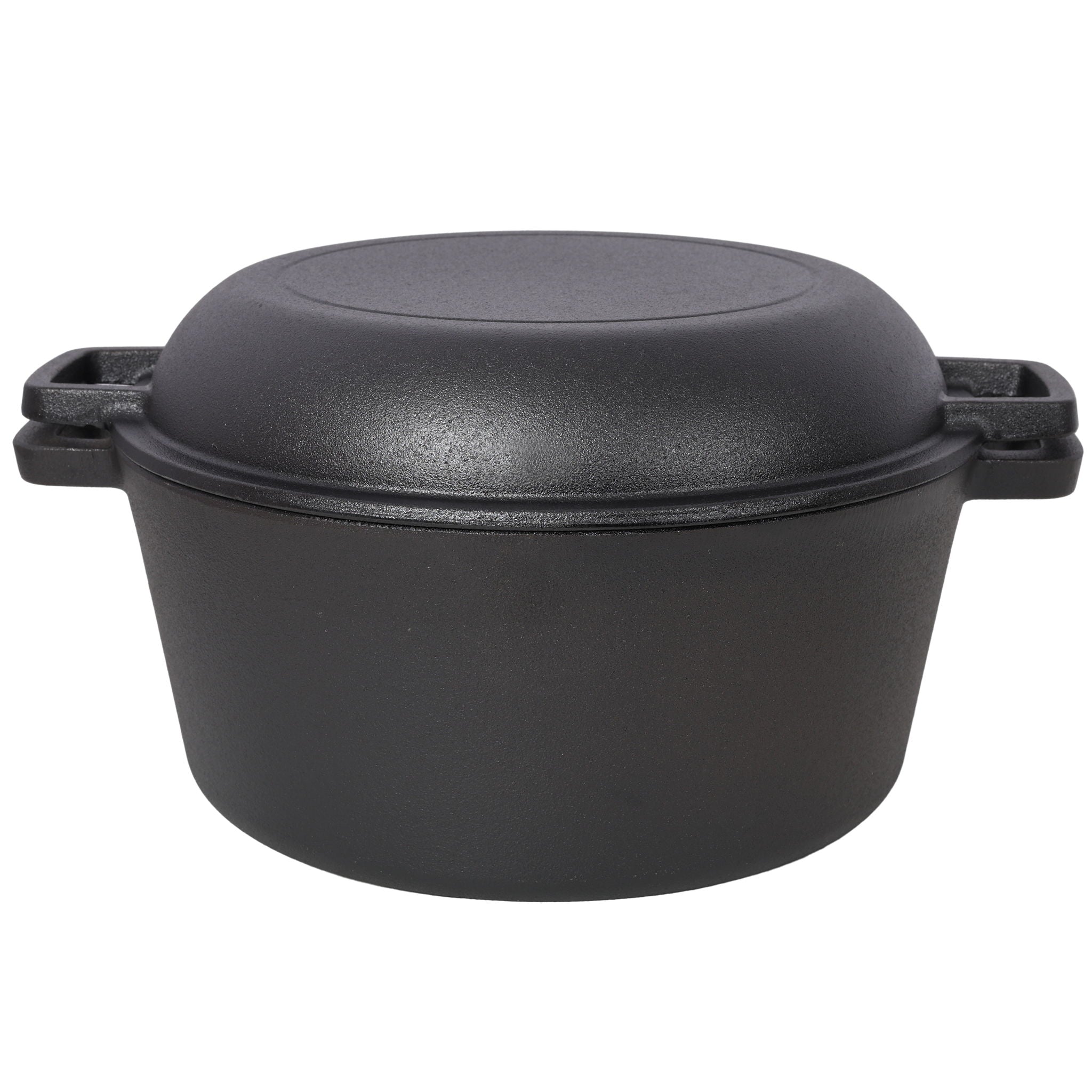 3 In 1 Pre-Seasoned Cast Iron Dutch Oven, Outdoor Camping Deep Pot, 5 Quart With Silicone Handles - Black