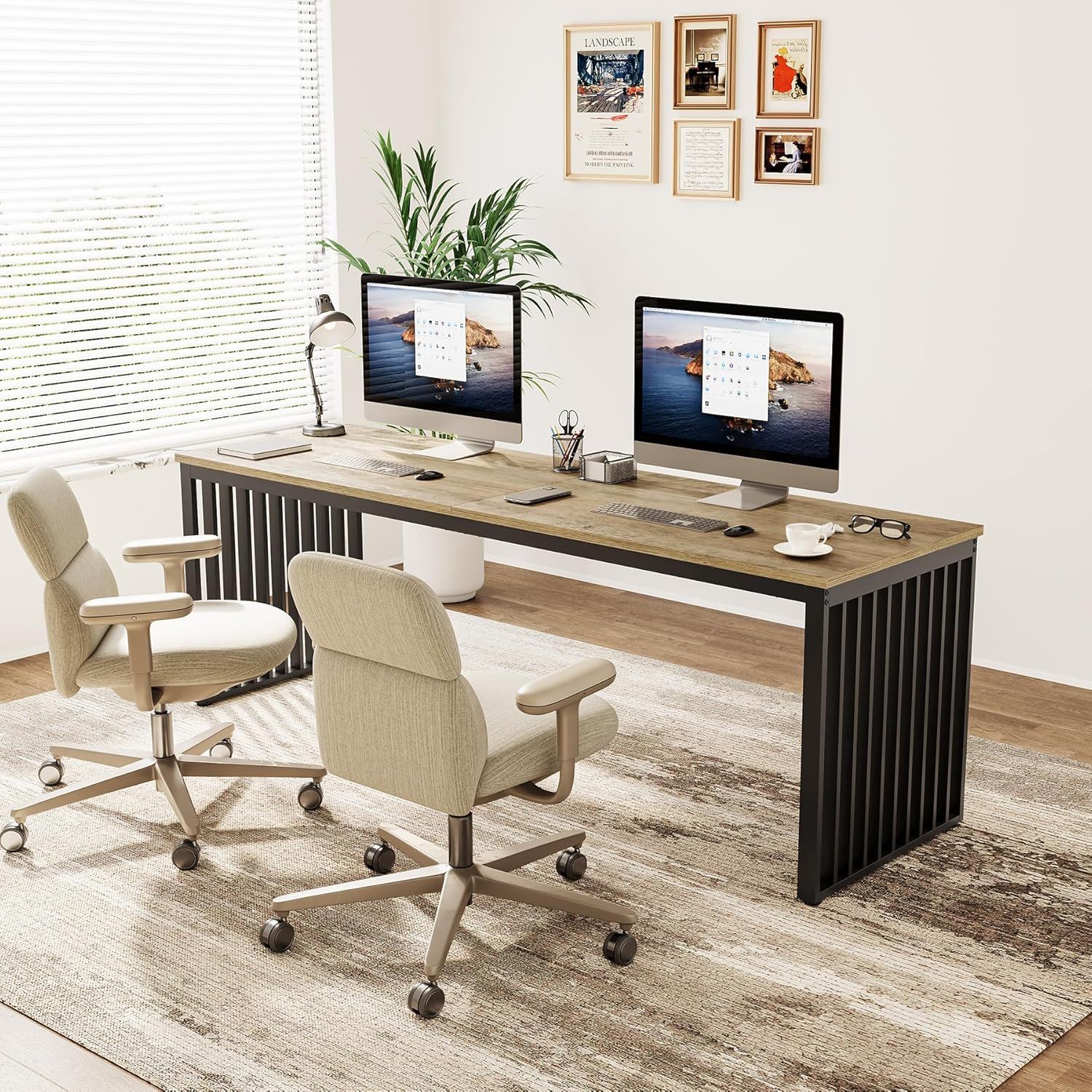 Double Computer Desk For 2 Person, Extra Long Workstation