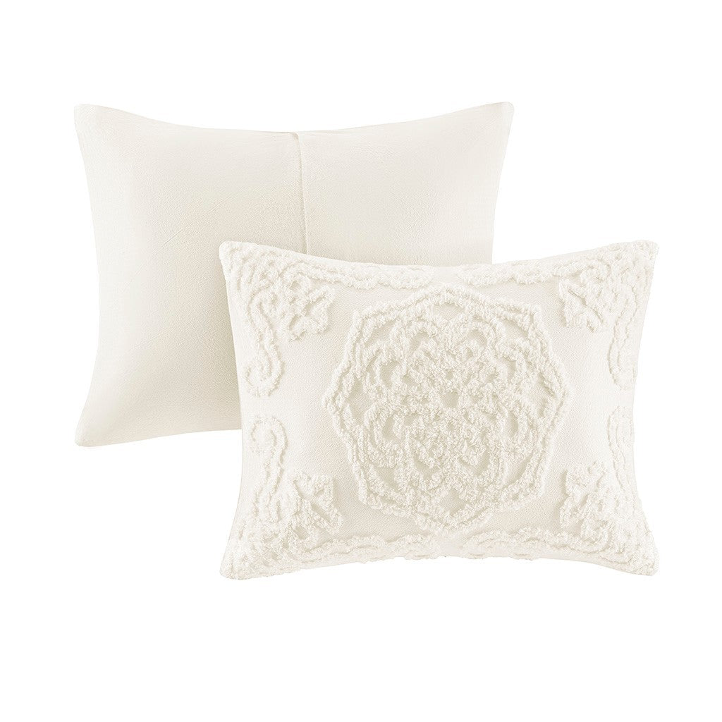 Tufted Cotton Chenille Medallion Fringe Coverlet Mini Set - Off-White