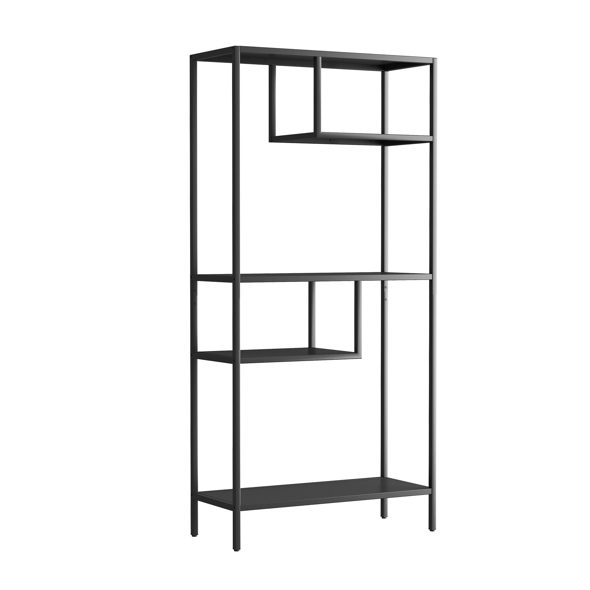 Modern Cube Storage Shelf With 4 Compartments & Metal Legs, Freestanding Organizer For Living Room, Bedroom, Home Office - Brushed Nickel