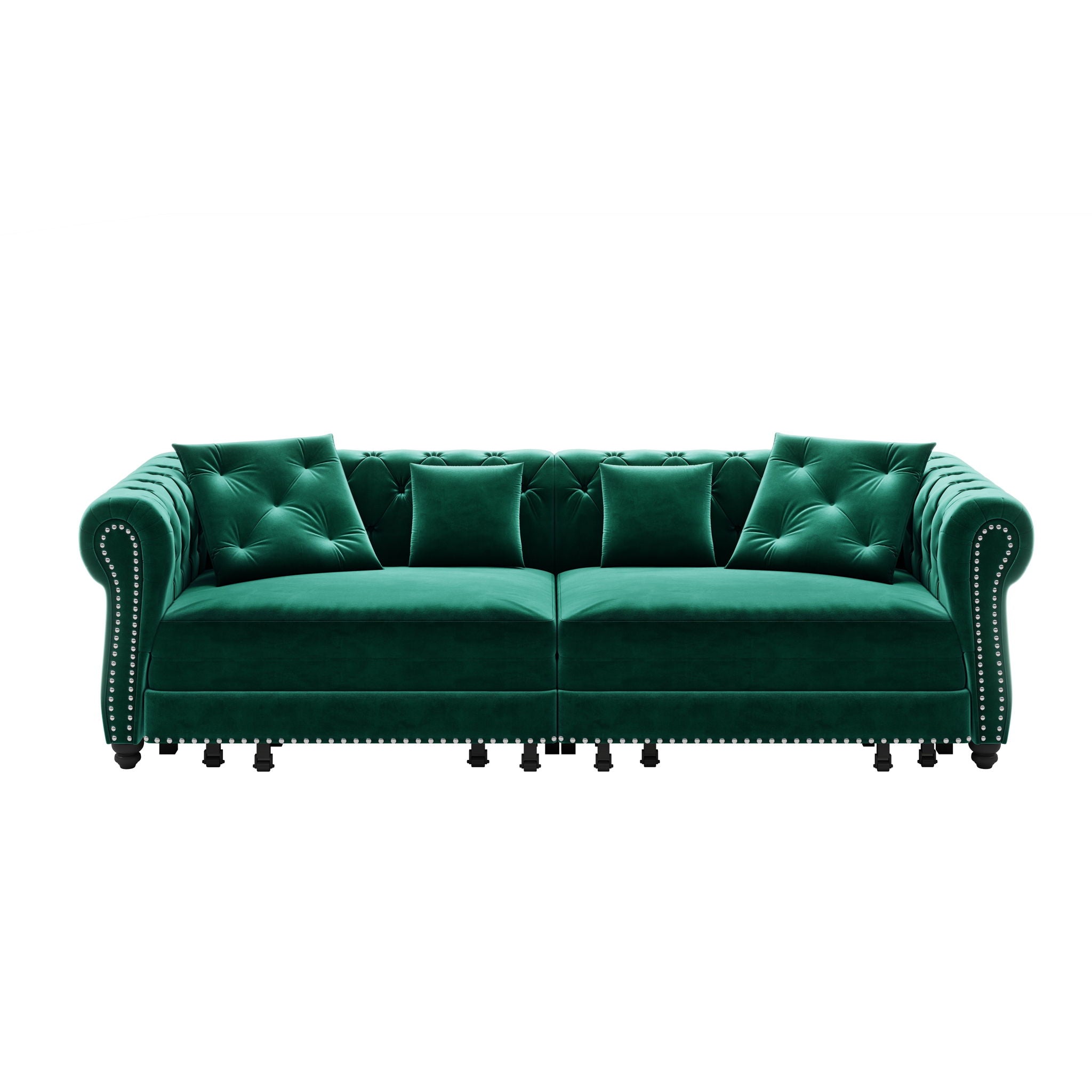 3 In 1 Pull Out Sofa Bed, Convertible Sleeper Sofa Bed, 3 Seater Sofa With Movable Ottoman - Green
